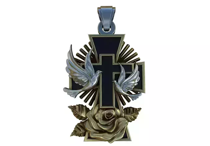 Holy Spirit Dove Cross with Roses Pendant 3D print model
