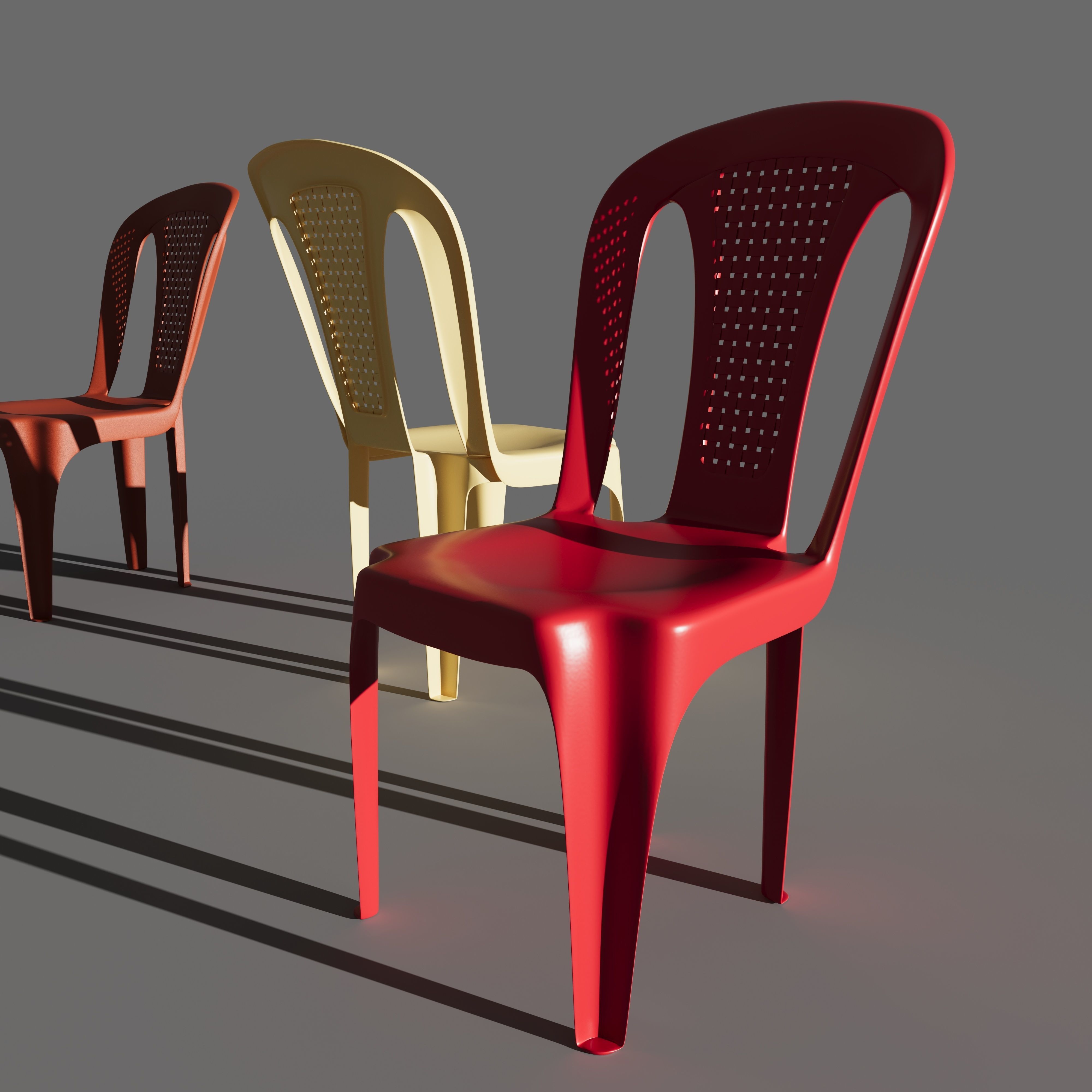 Plastic multi-colored chairs with wicker back 3D model_8