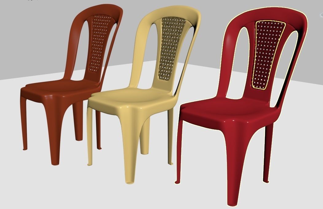 Plastic multi-colored chairs with wicker back 3D model_22