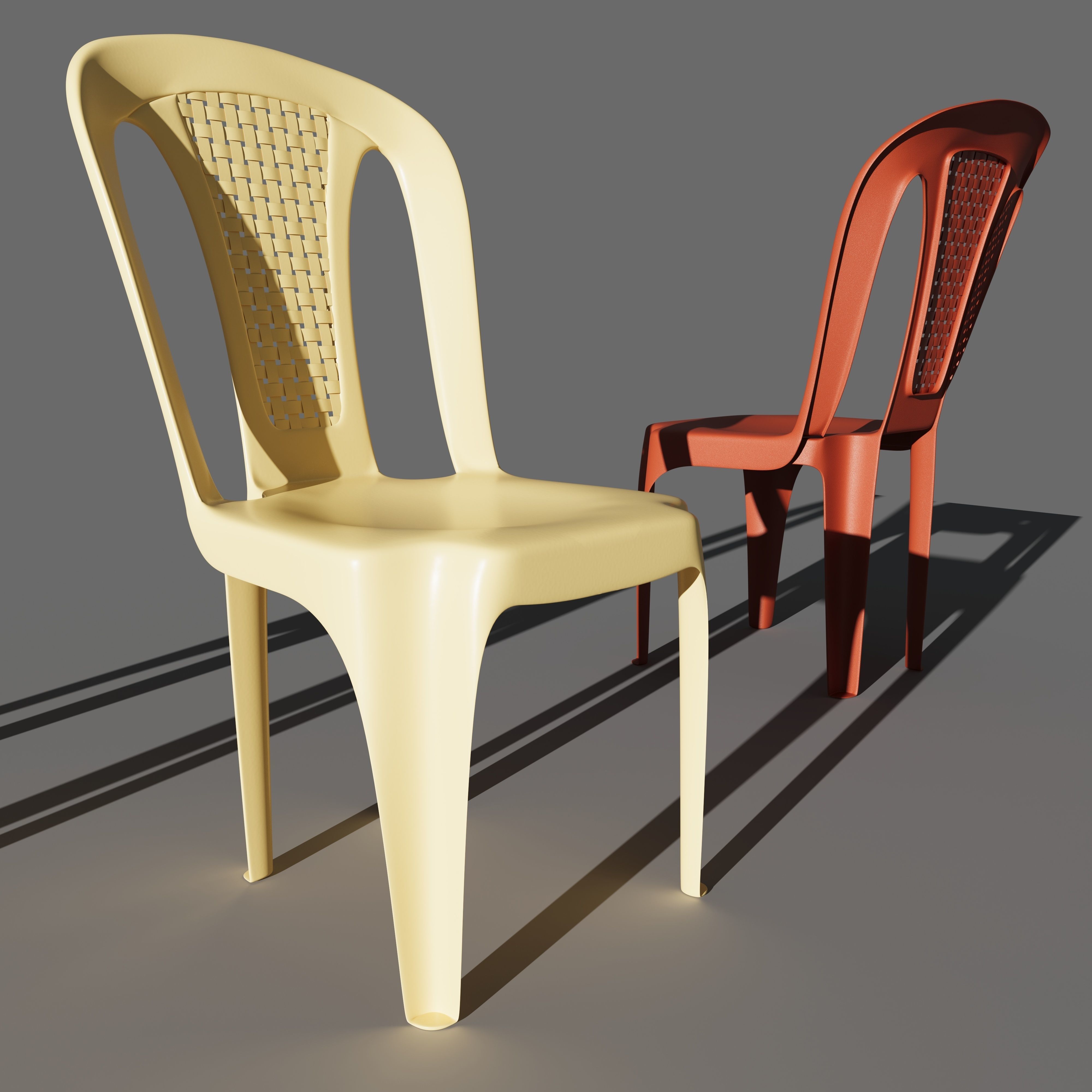 Plastic multi-colored chairs with wicker back 3D model_7