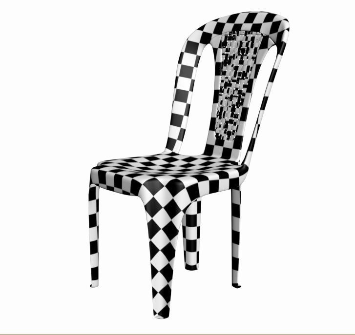 Plastic multi-colored chairs with wicker back 3D model_11