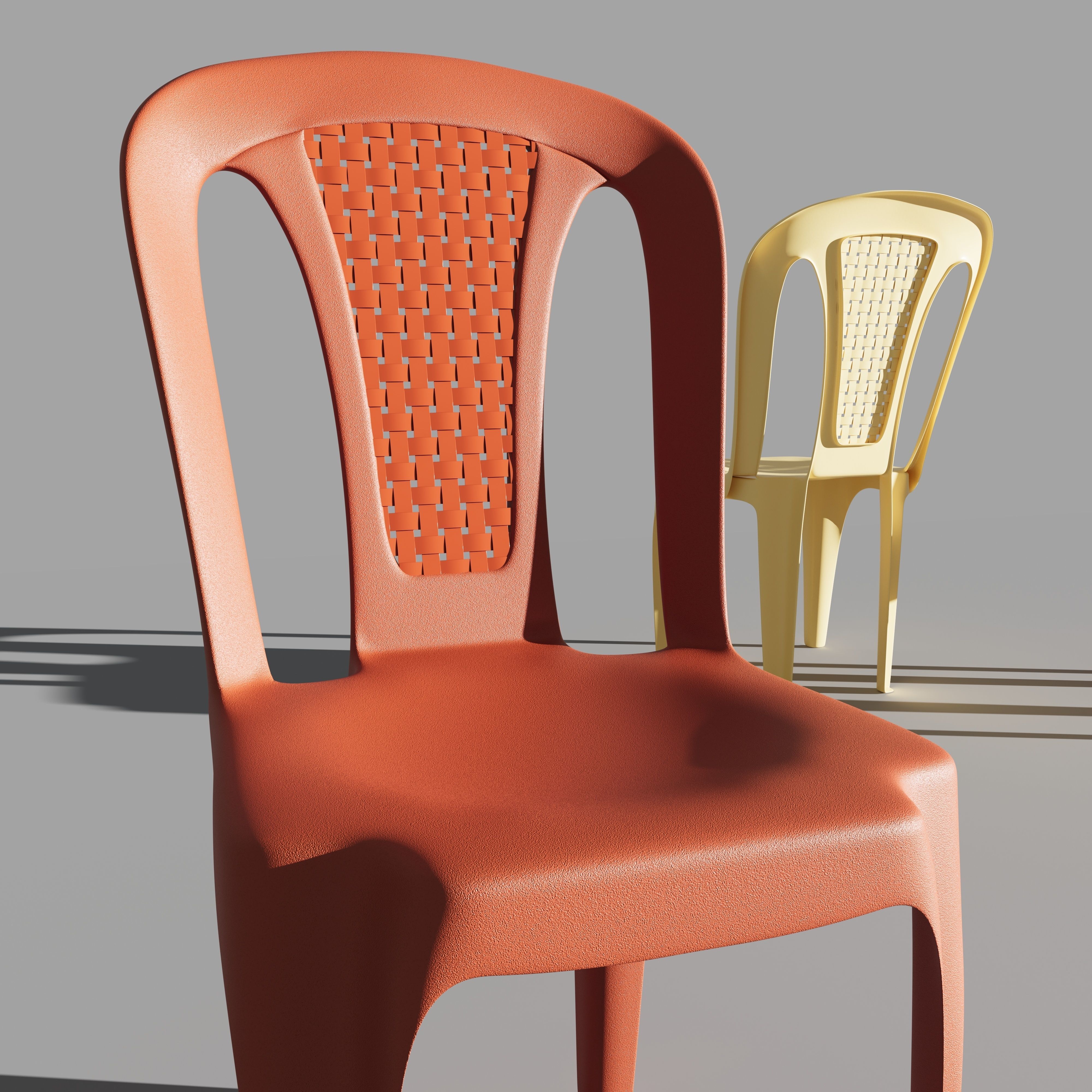 Plastic multi-colored chairs with wicker back 3D model_6