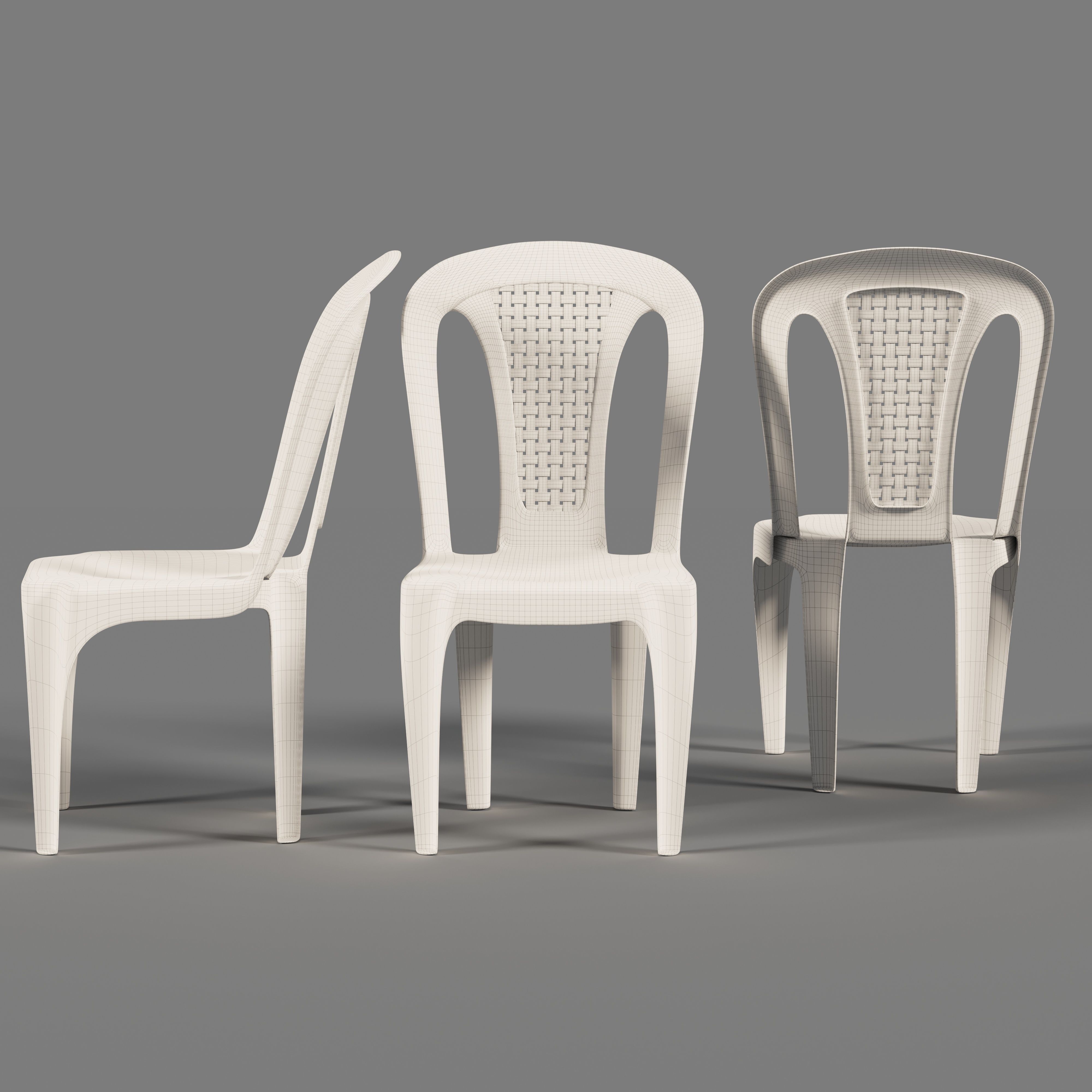 Plastic multi-colored chairs with wicker back 3D model_9