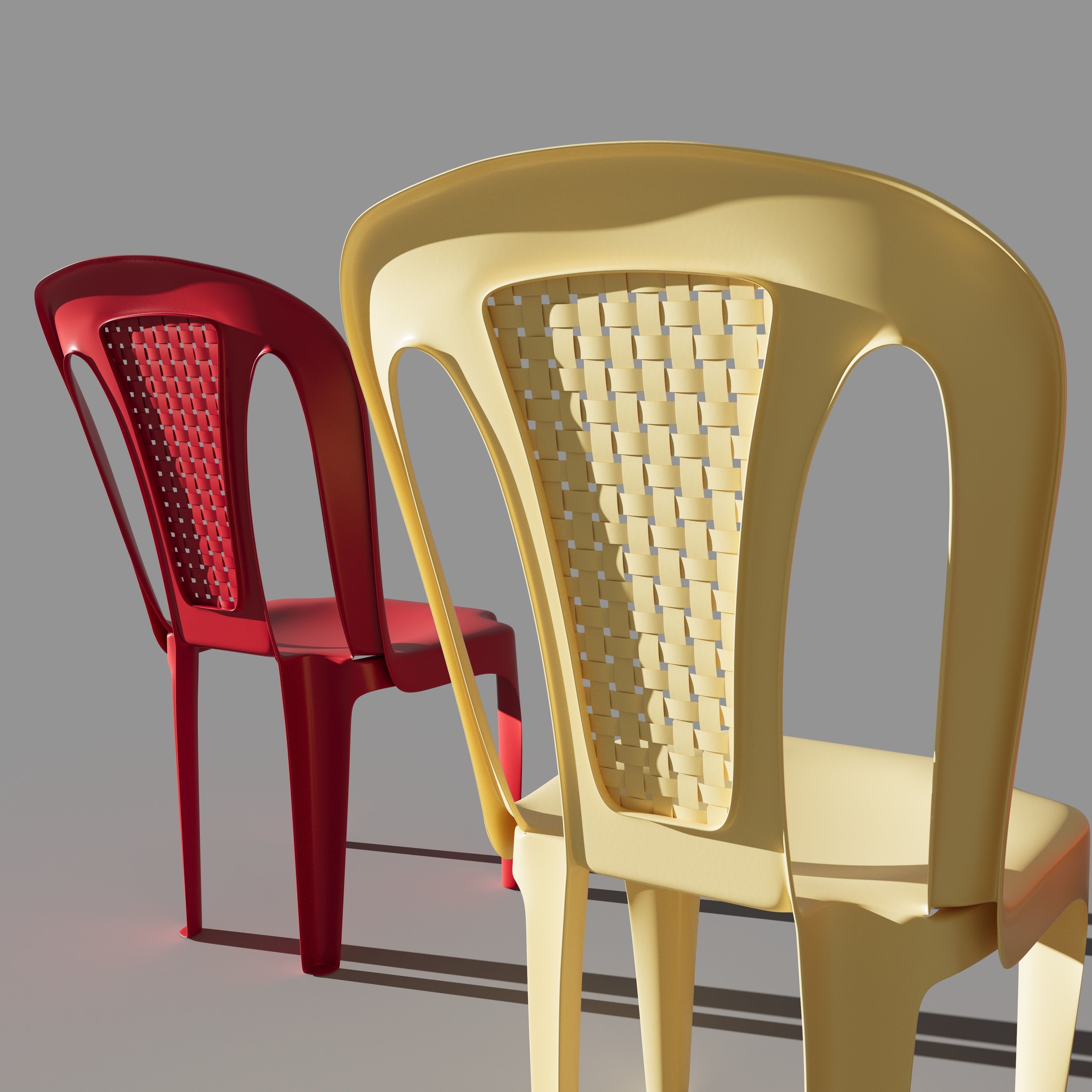 Plastic multi-colored chairs with wicker back 3D model_5