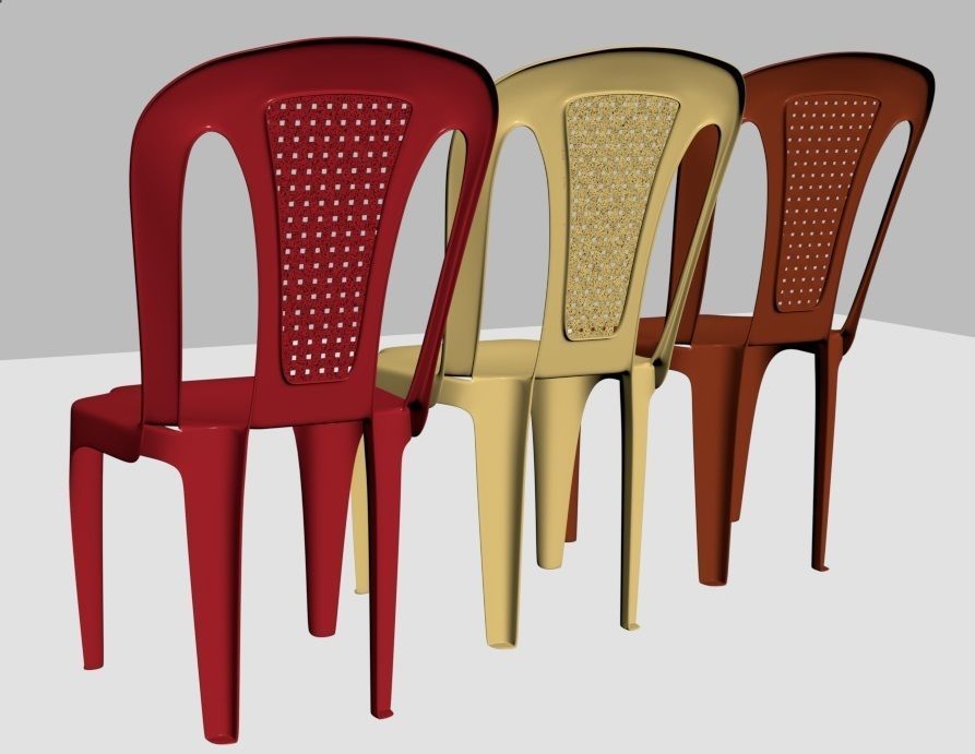 Plastic multi-colored chairs with wicker back 3D model_21