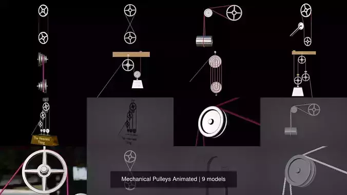 Mechanical Pulleys Animated 3D Model Collection