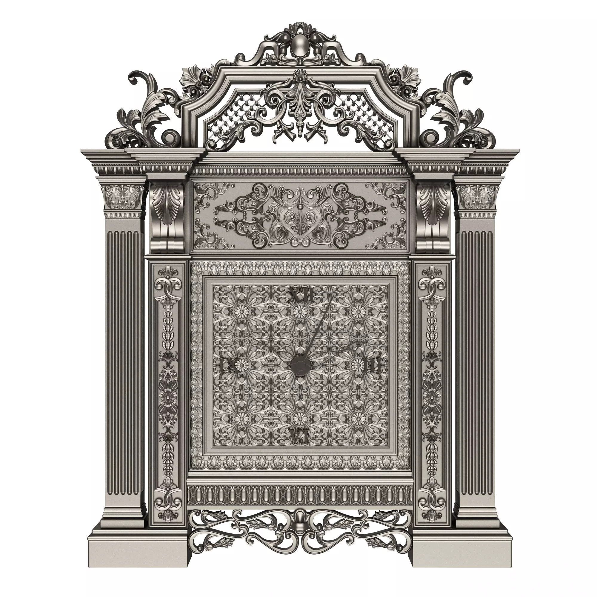 Classic Clock 020 Chrome Low-poly 3D model_0