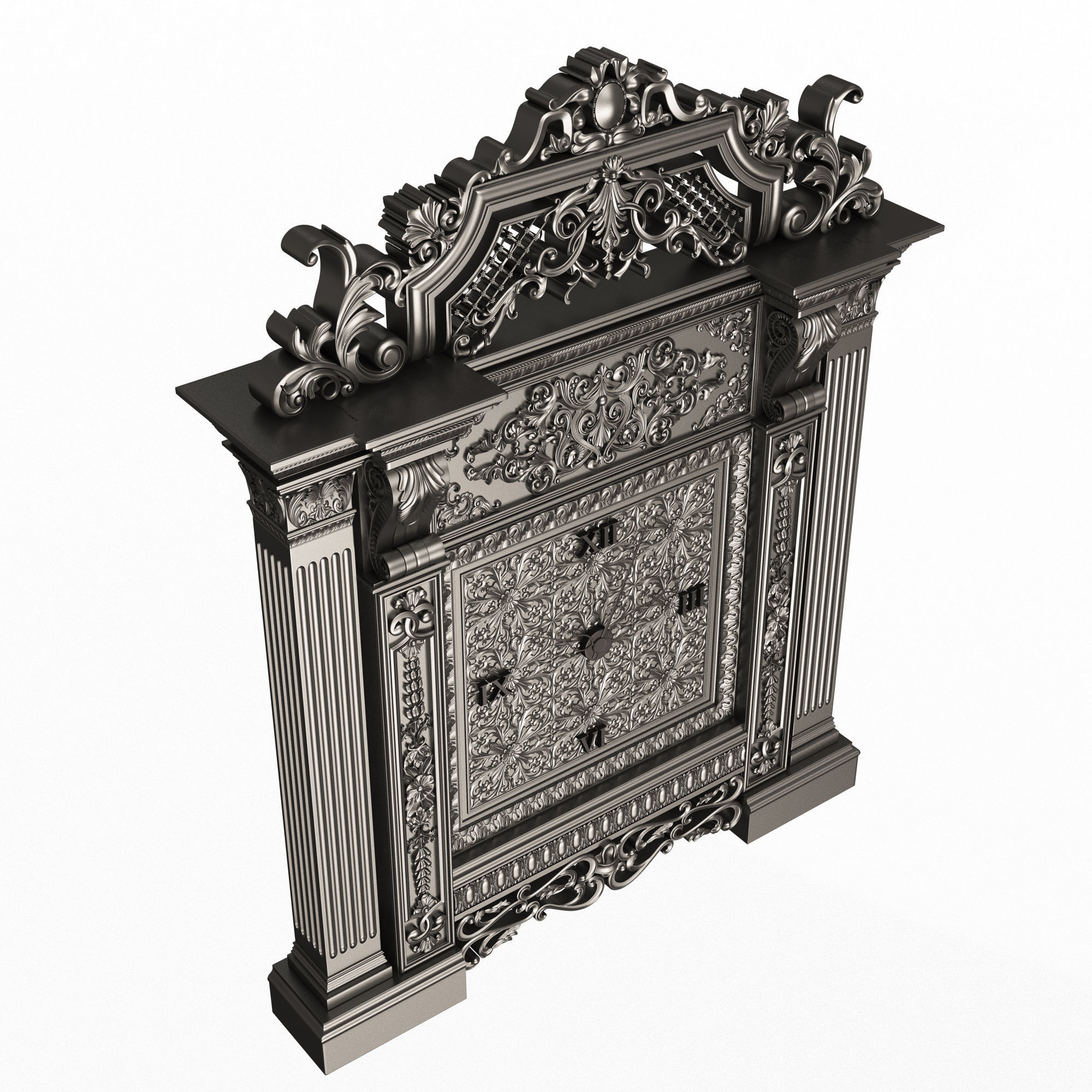 Classic Clock 020 Chrome Low-poly 3D model_2