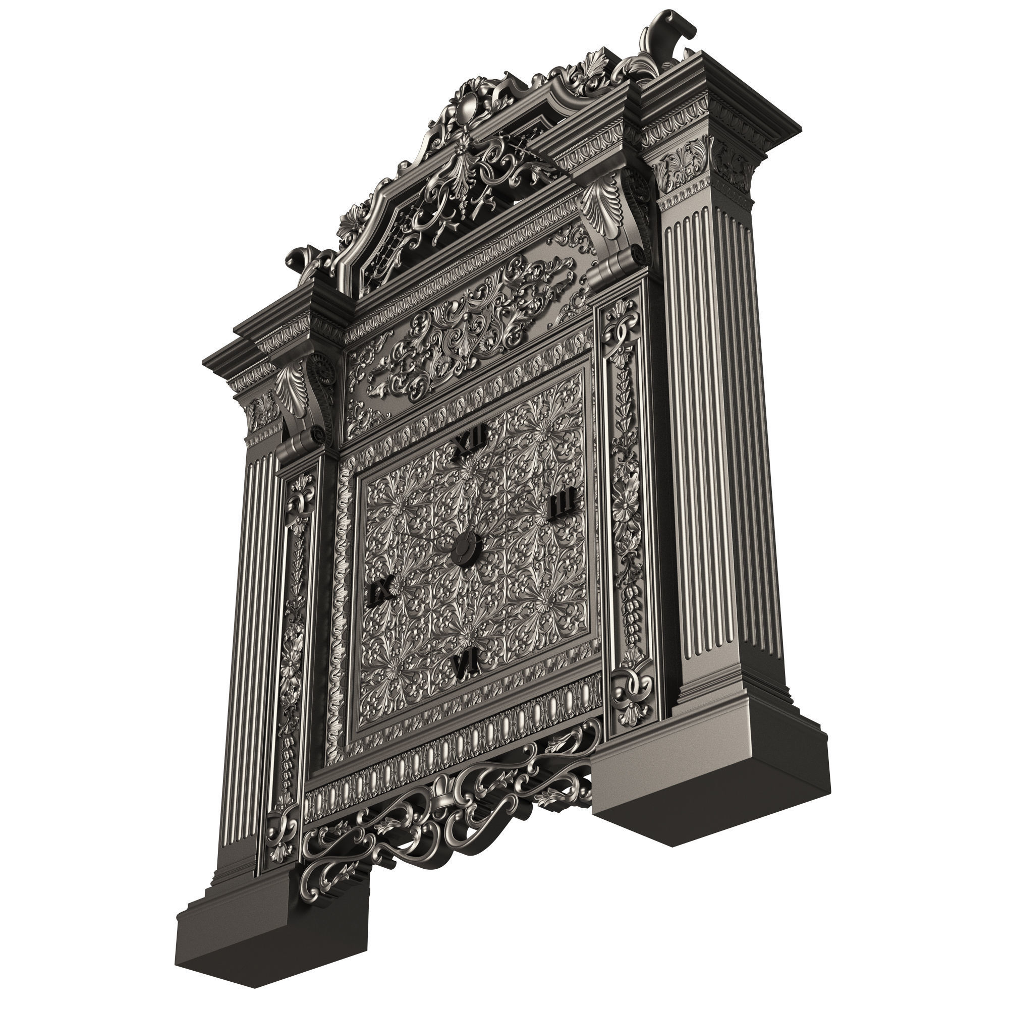 Classic Clock 020 Chrome Low-poly 3D model_5