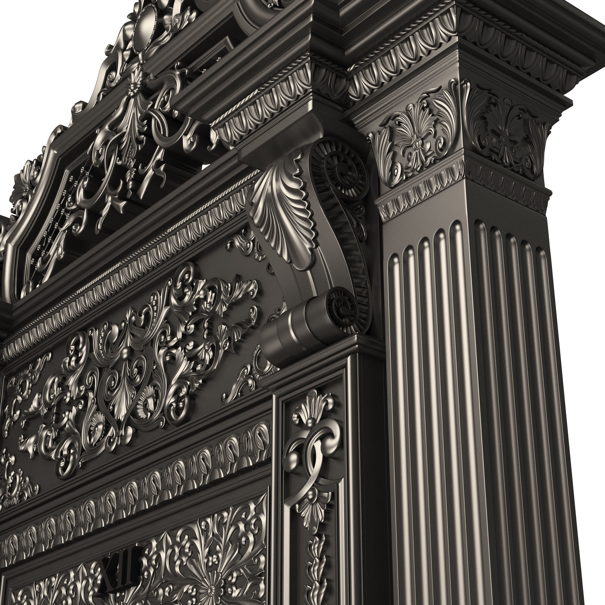 Classic Clock 020 Chrome Low-poly 3D model_9