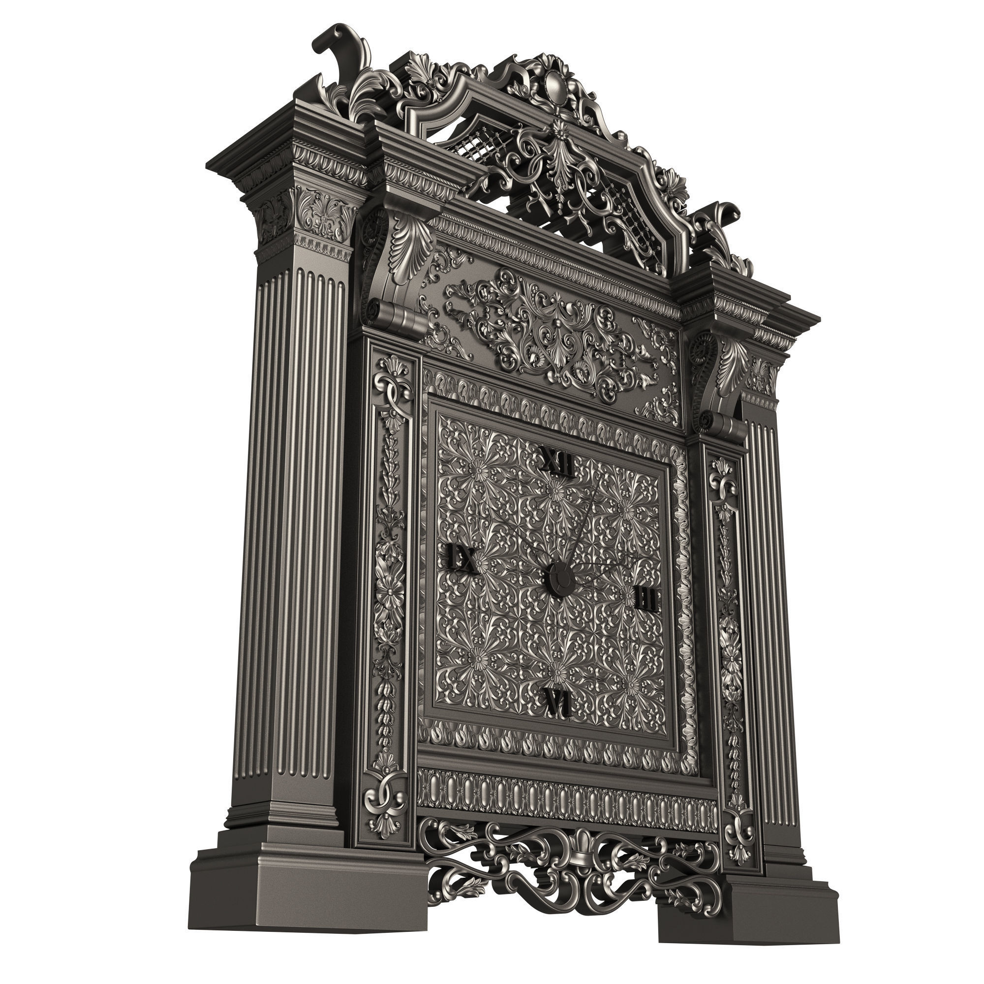 Classic Clock 020 Chrome Low-poly 3D model_4