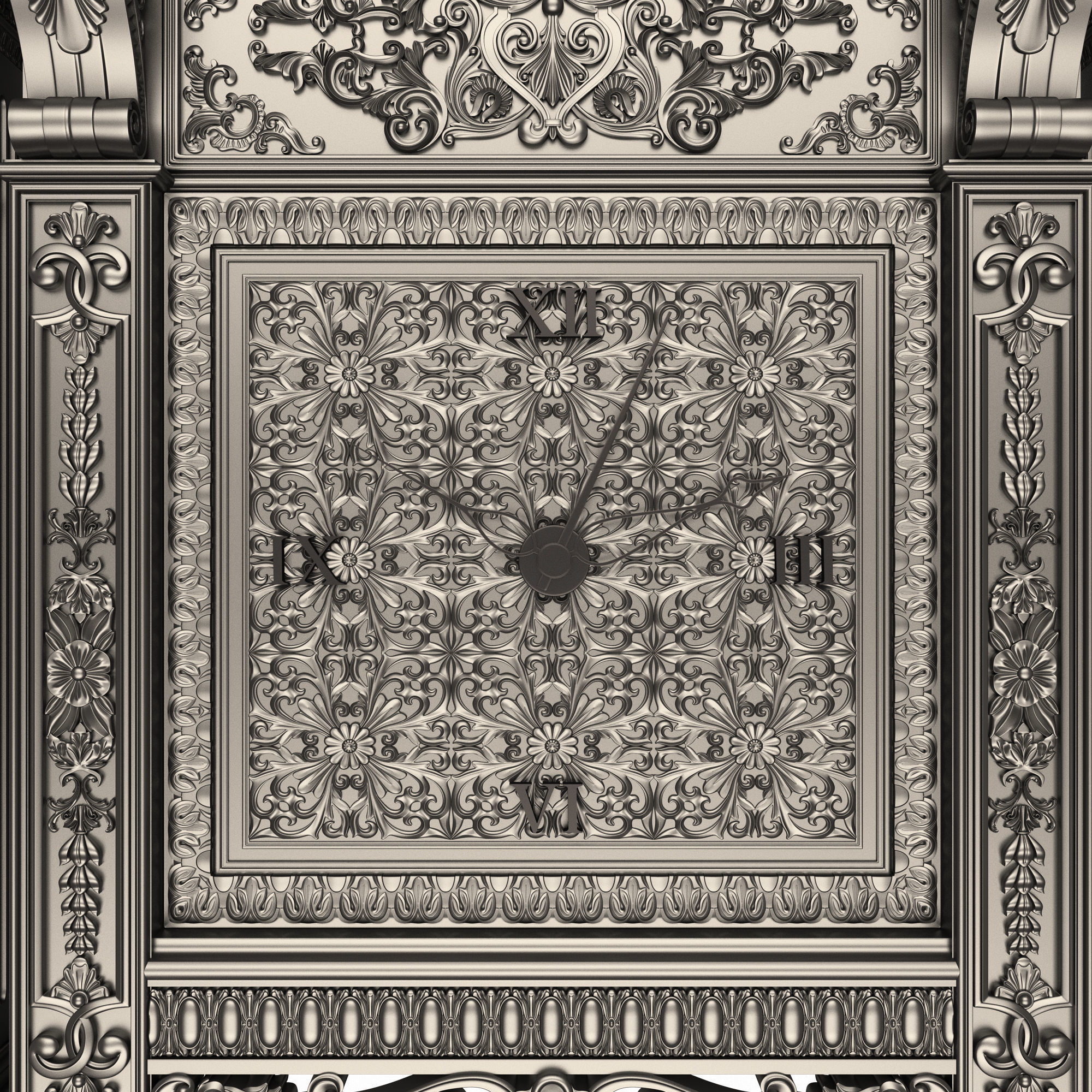 Classic Clock 020 Chrome Low-poly 3D model_7