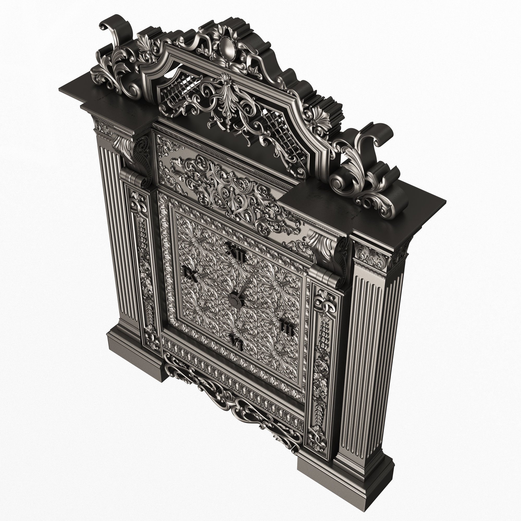 Classic Clock 020 Chrome Low-poly 3D model_3