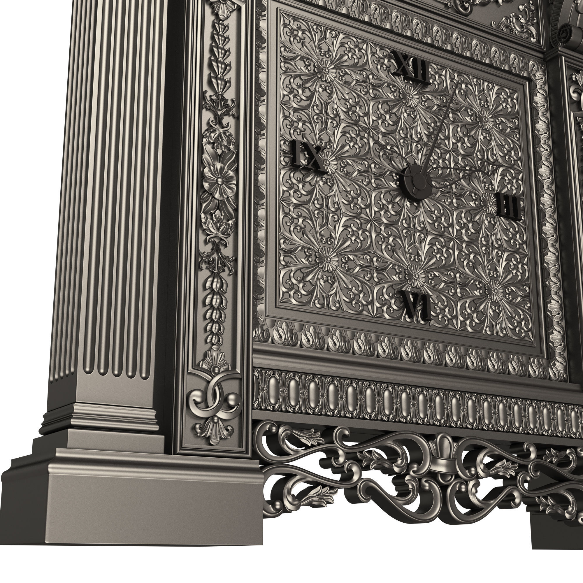 Classic Clock 020 Chrome Low-poly 3D model_1