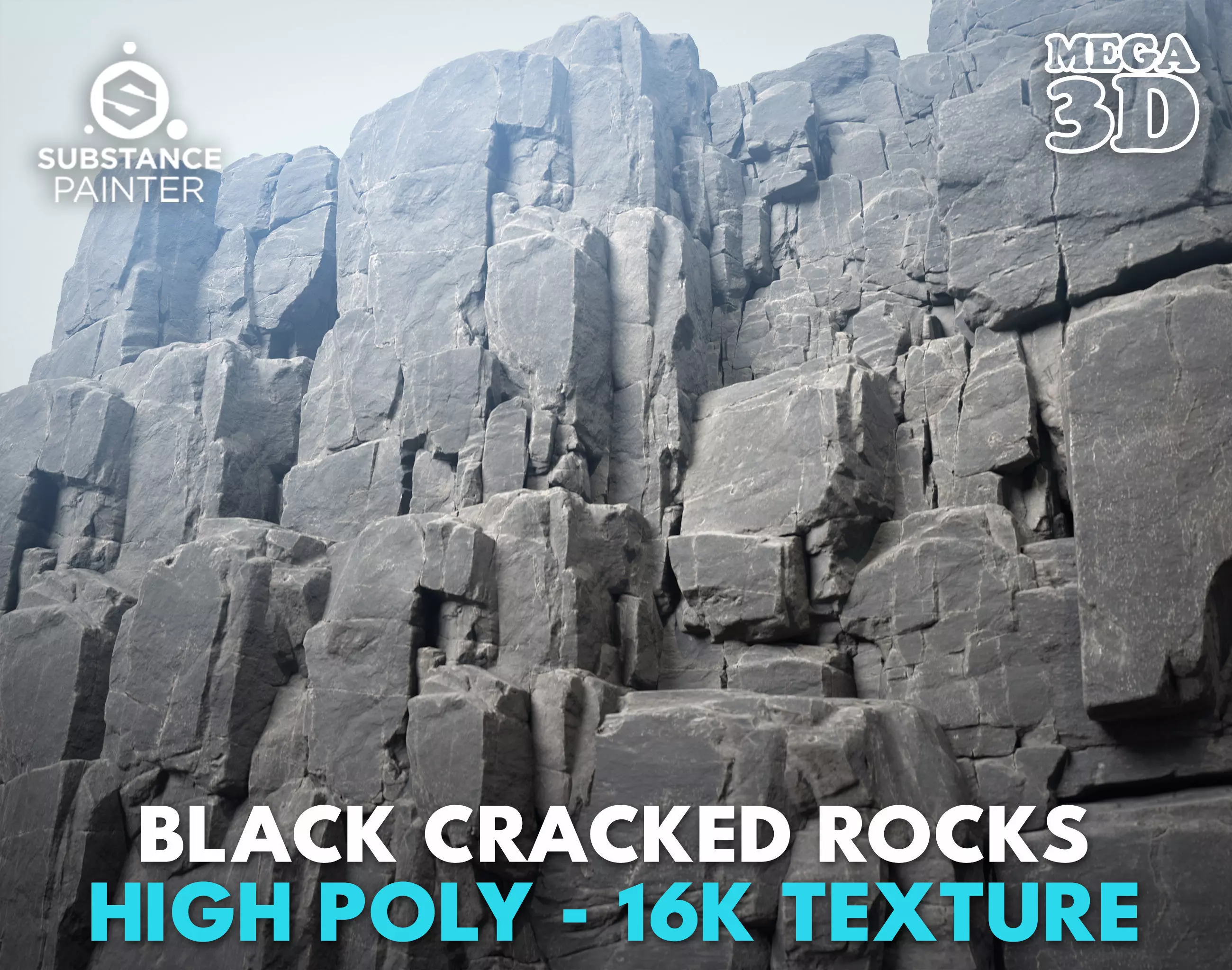 High Poly Black Cracked Cliff  Rock 231012 3D model_0