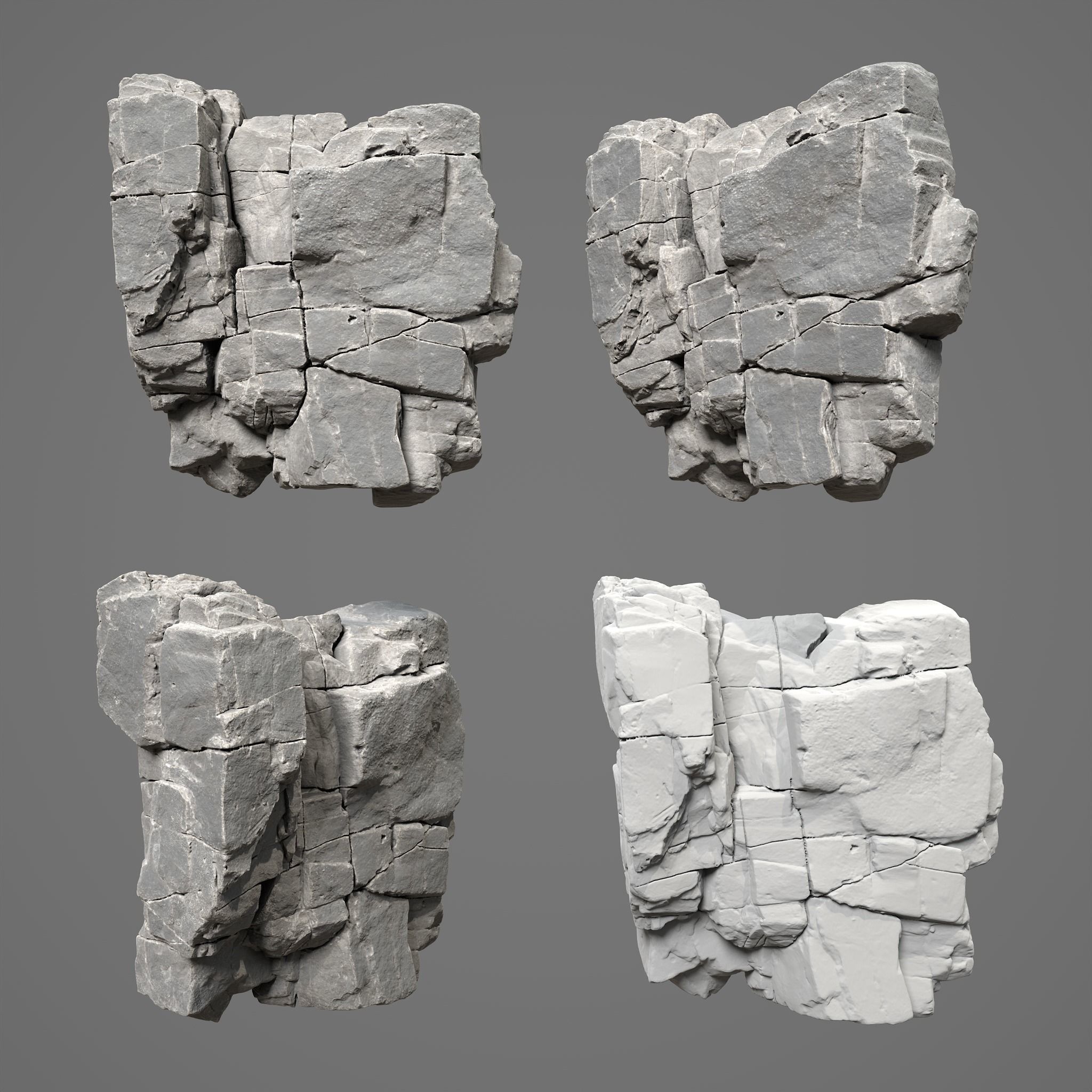 High Poly Black Cracked Cliff  Rock 231012 3D model_17