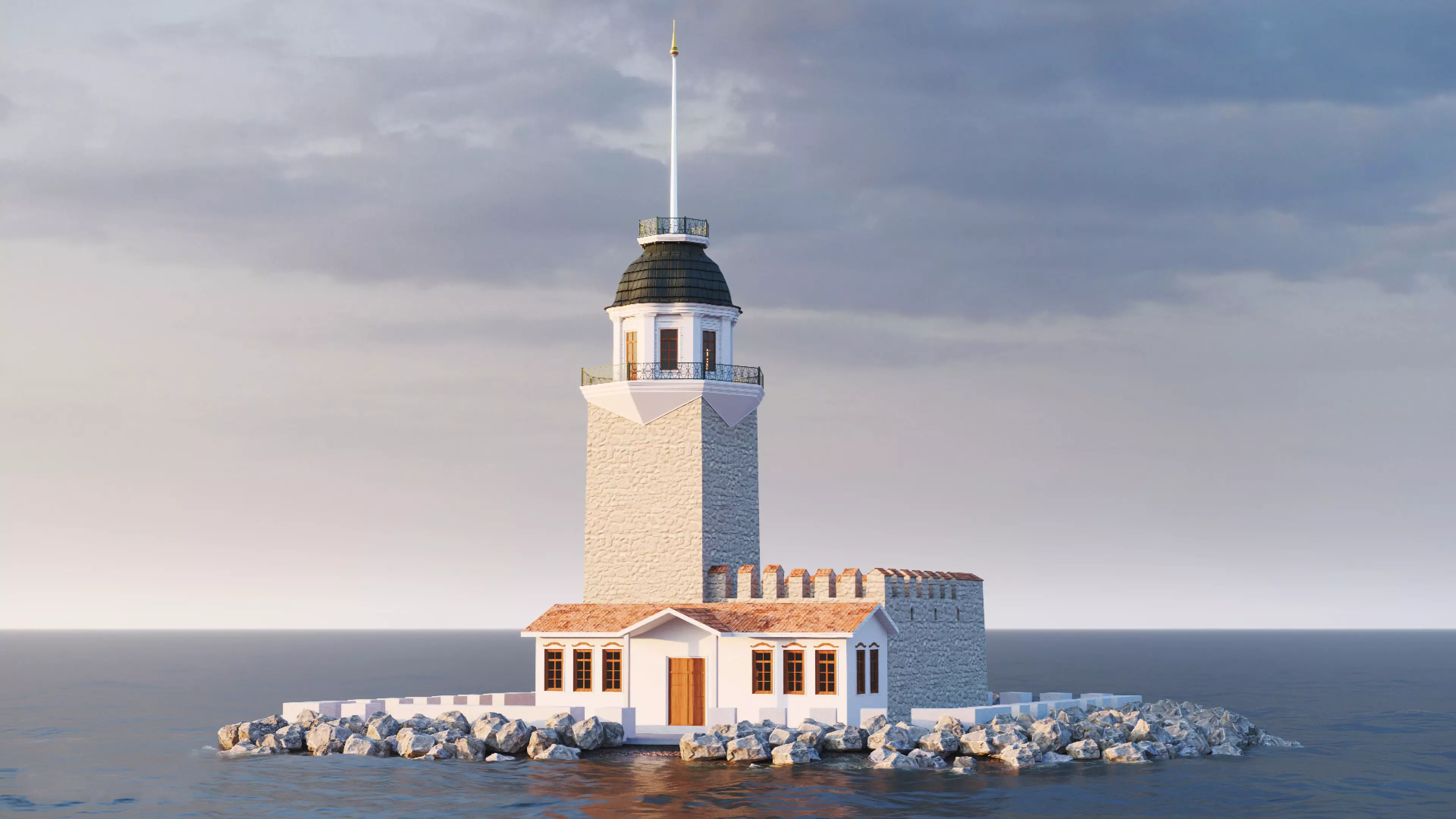 Maiden Tower - Restorated - Yeni Kiz Kulesi 3D Low Poly Model Low-poly 3D model_0