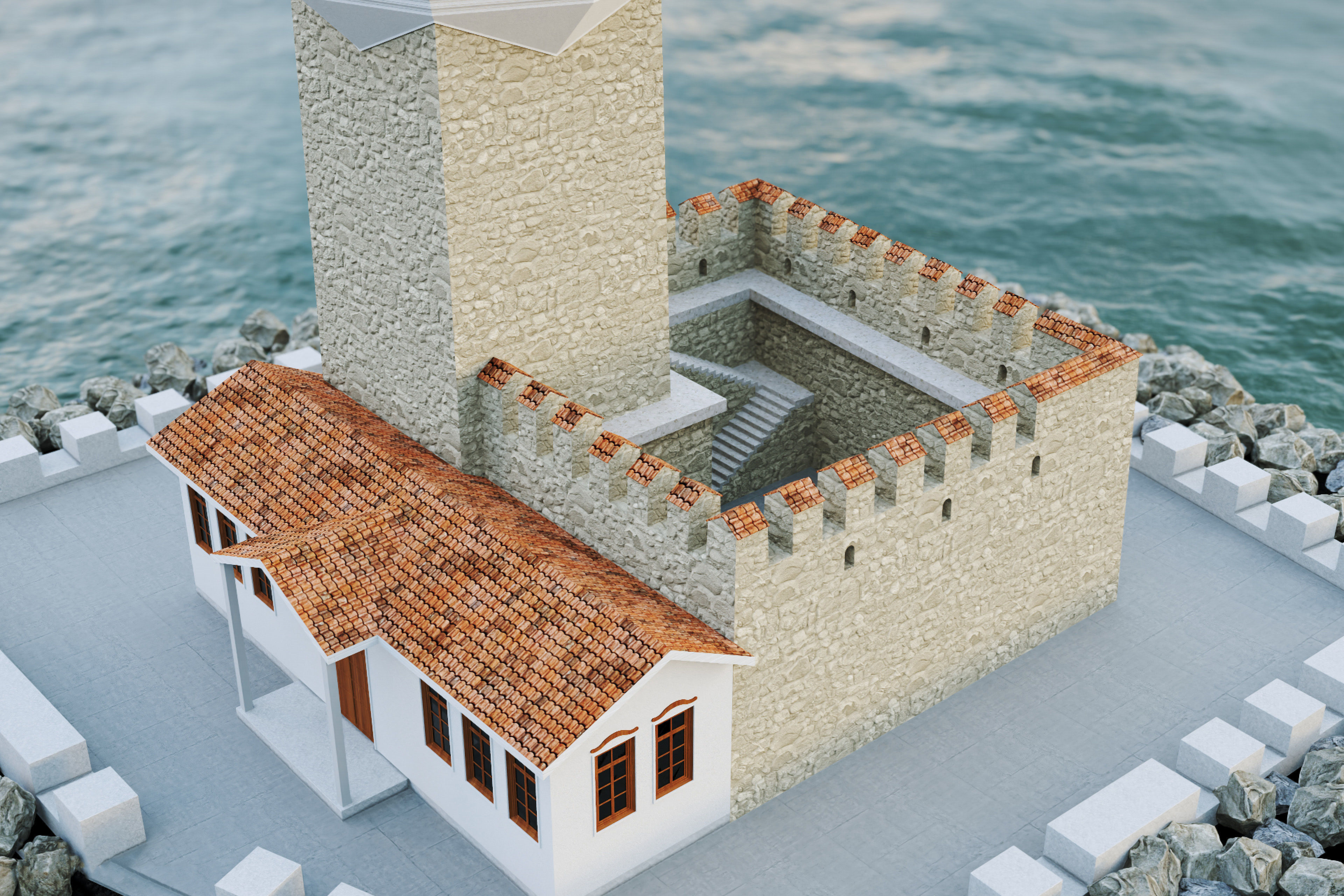 Maiden Tower - Restorated - Yeni Kiz Kulesi 3D Low Poly Model Low-poly 3D model_5