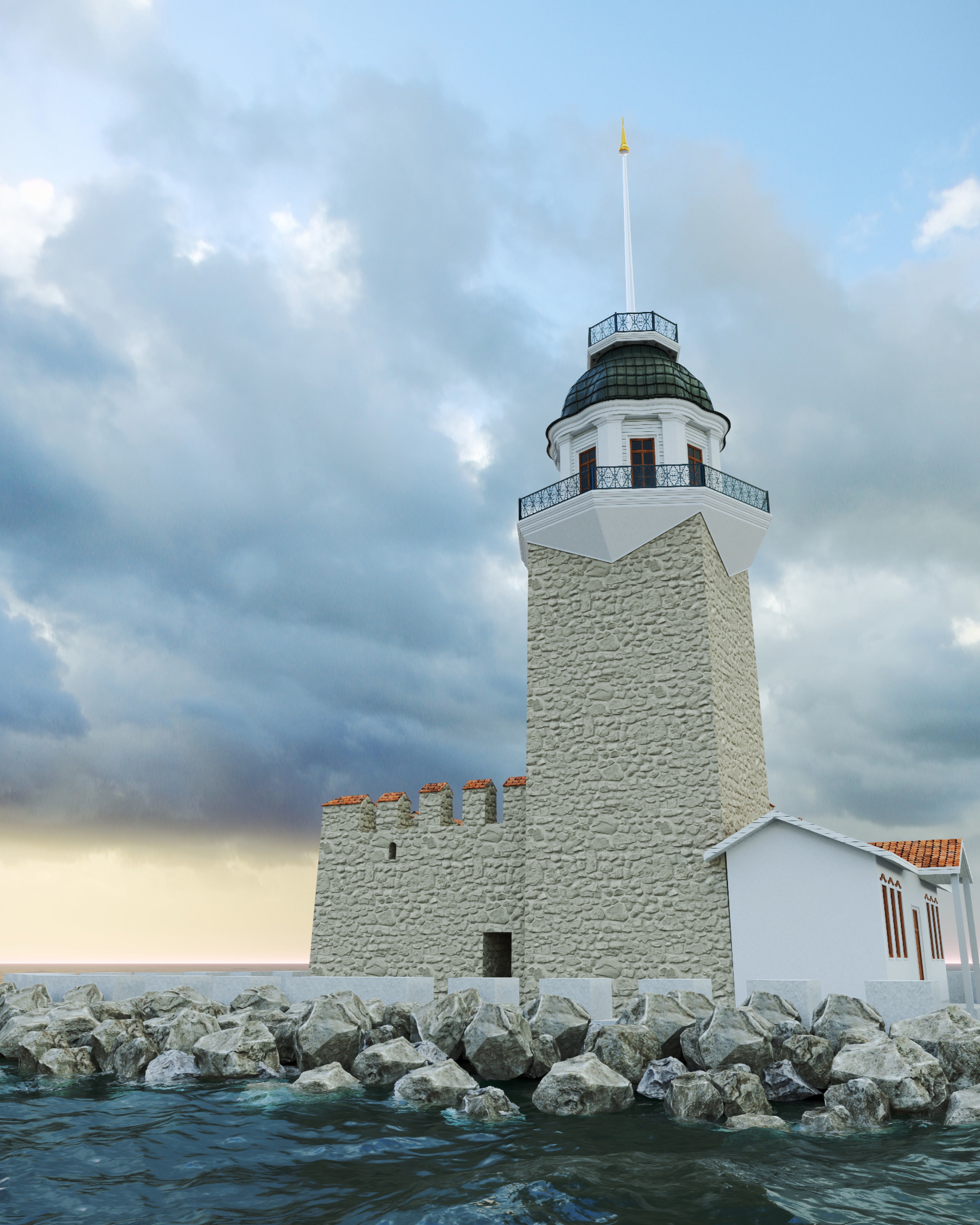 Maiden Tower - Restorated - Yeni Kiz Kulesi 3D Low Poly Model Low-poly 3D model_2