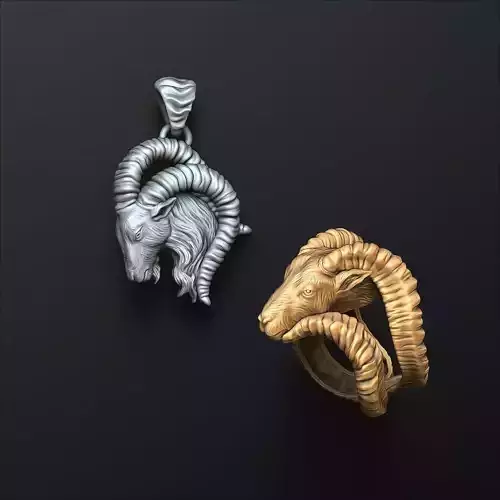 Capricorn Pendant Ring Set 3D print model