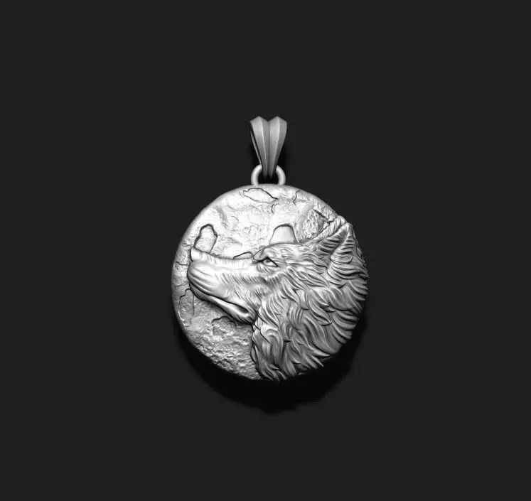 Wolf moon pendant v2 3D print model