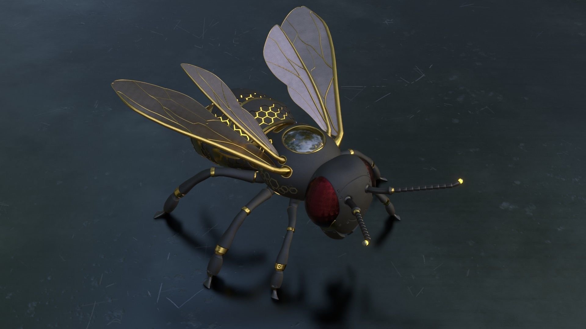 Mecha Honey Bee Low-poly 3D model_4