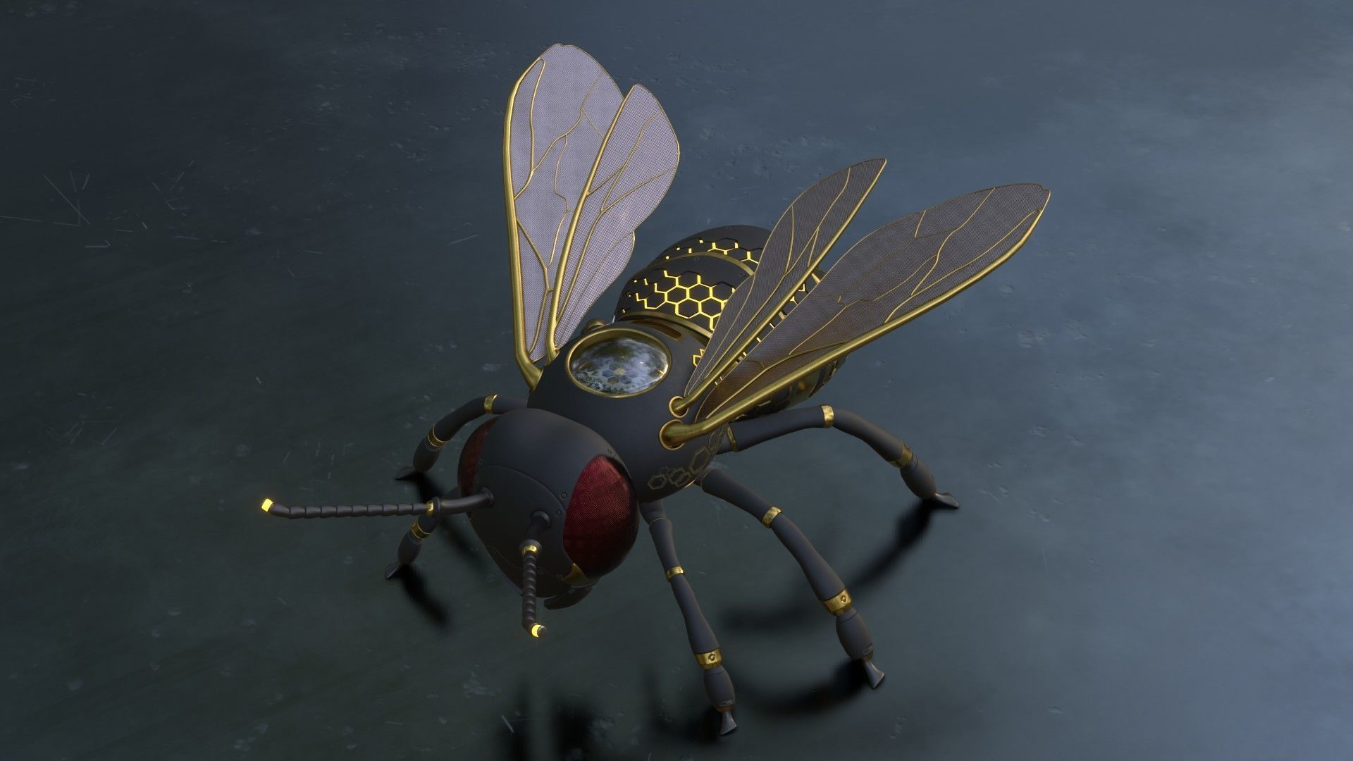Mecha Honey Bee Low-poly 3D model_3