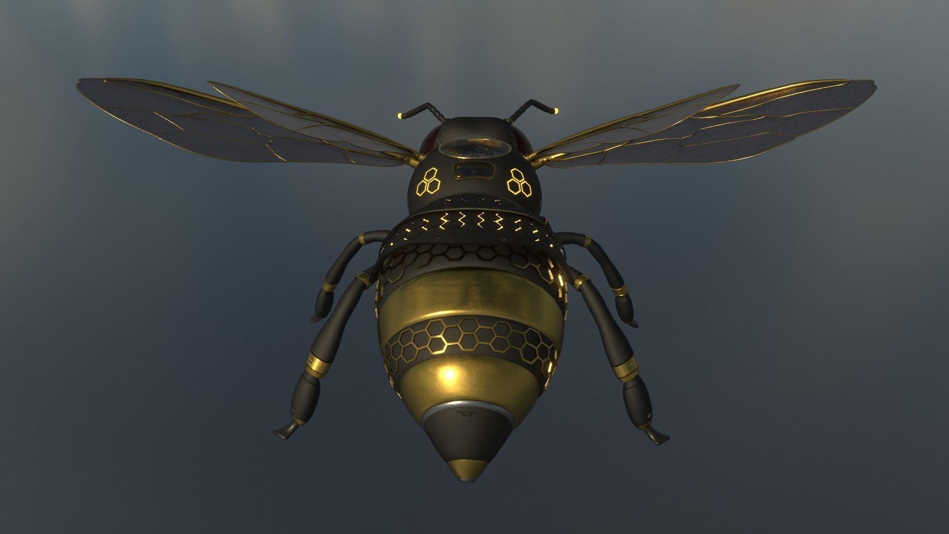 Mecha Honey Bee Low-poly 3D model_11