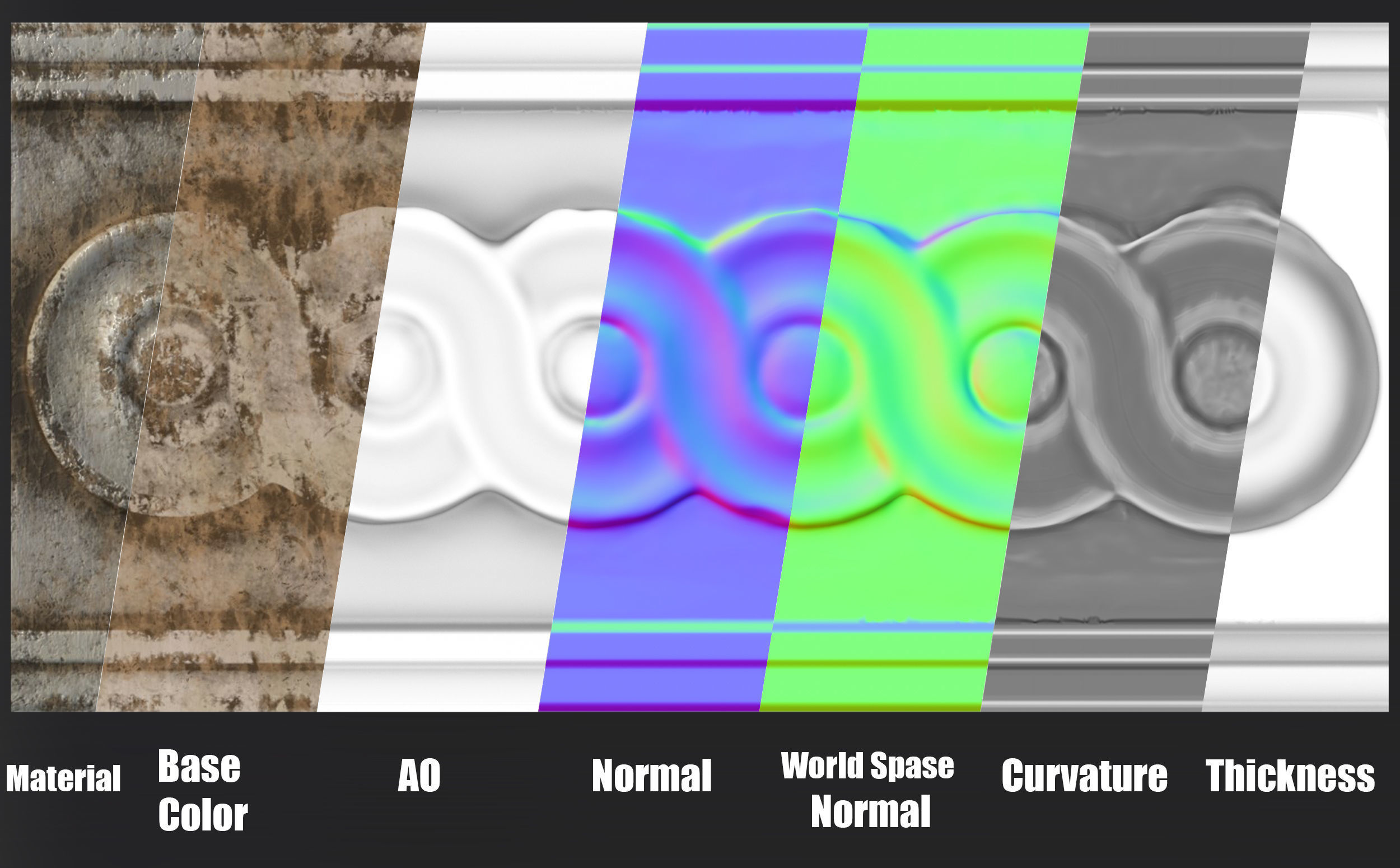 Circular spiral linear bas-relief  Low-poly 3D model_9