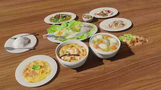 Thai food set-1 Low-poly 3D model 2