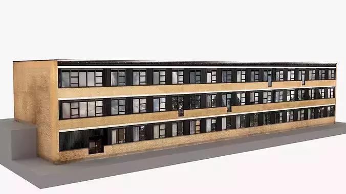 Realistic European City Block Building 17 Low-poly 3D model 3