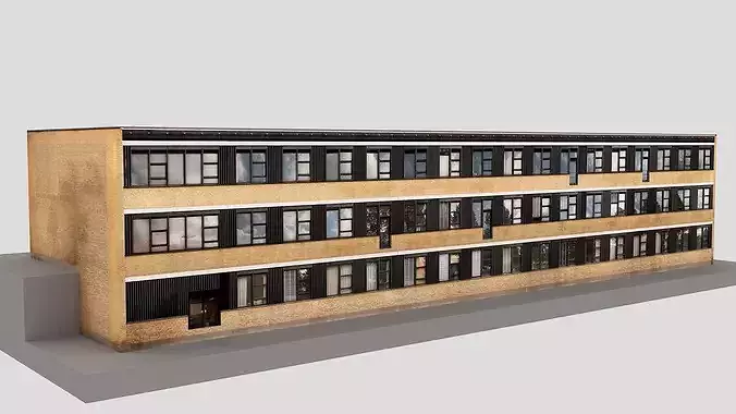 Realistic European City Block Building 17 Low-poly 3D model 2