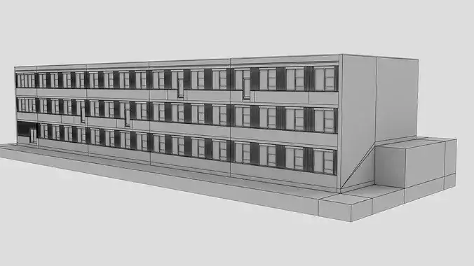 Realistic European City Block Building 17 Low-poly 3D model 7