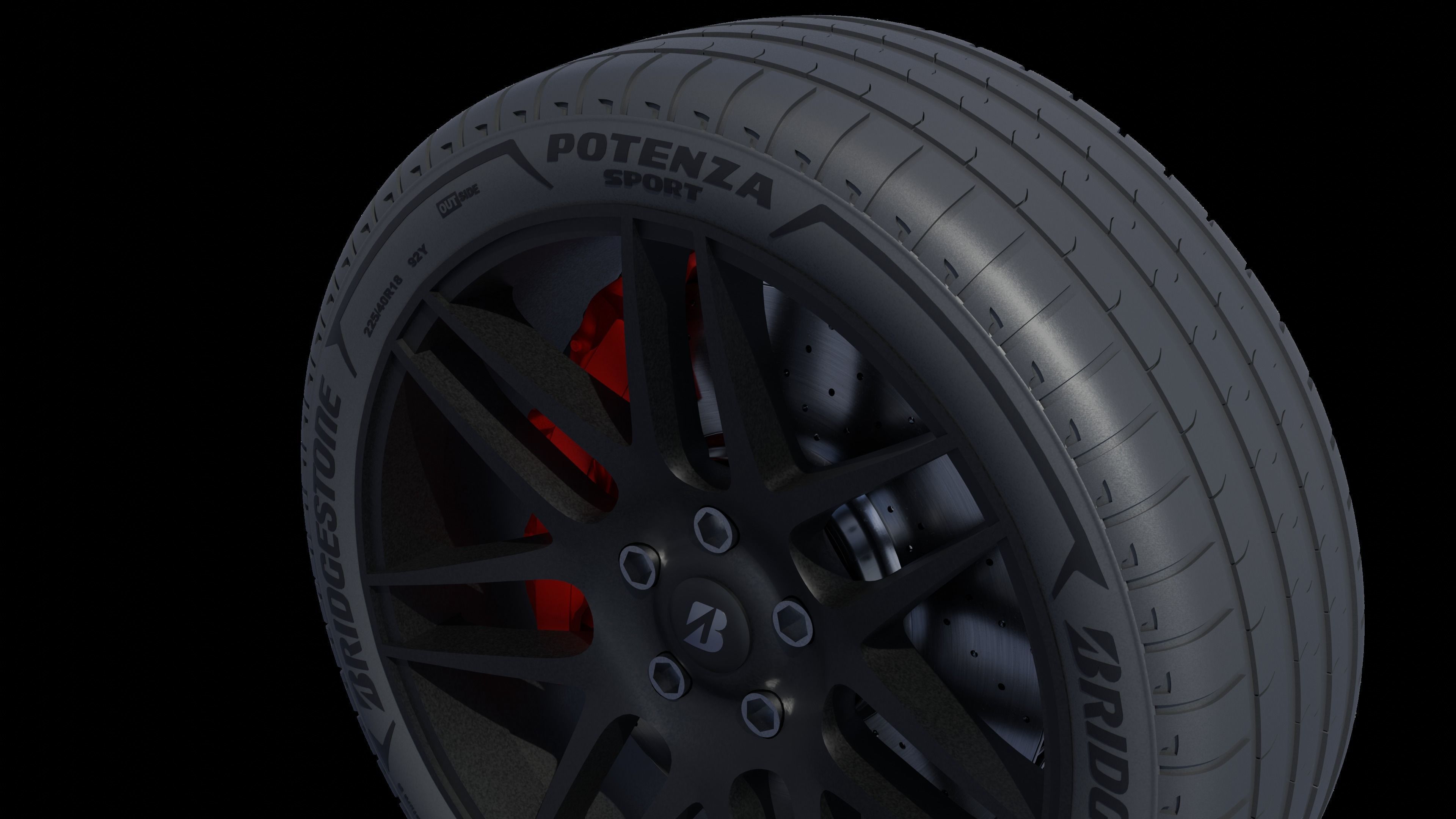 3d Wheel Model of Bridgestone POTENZA SPORT Low-poly 3D model_7