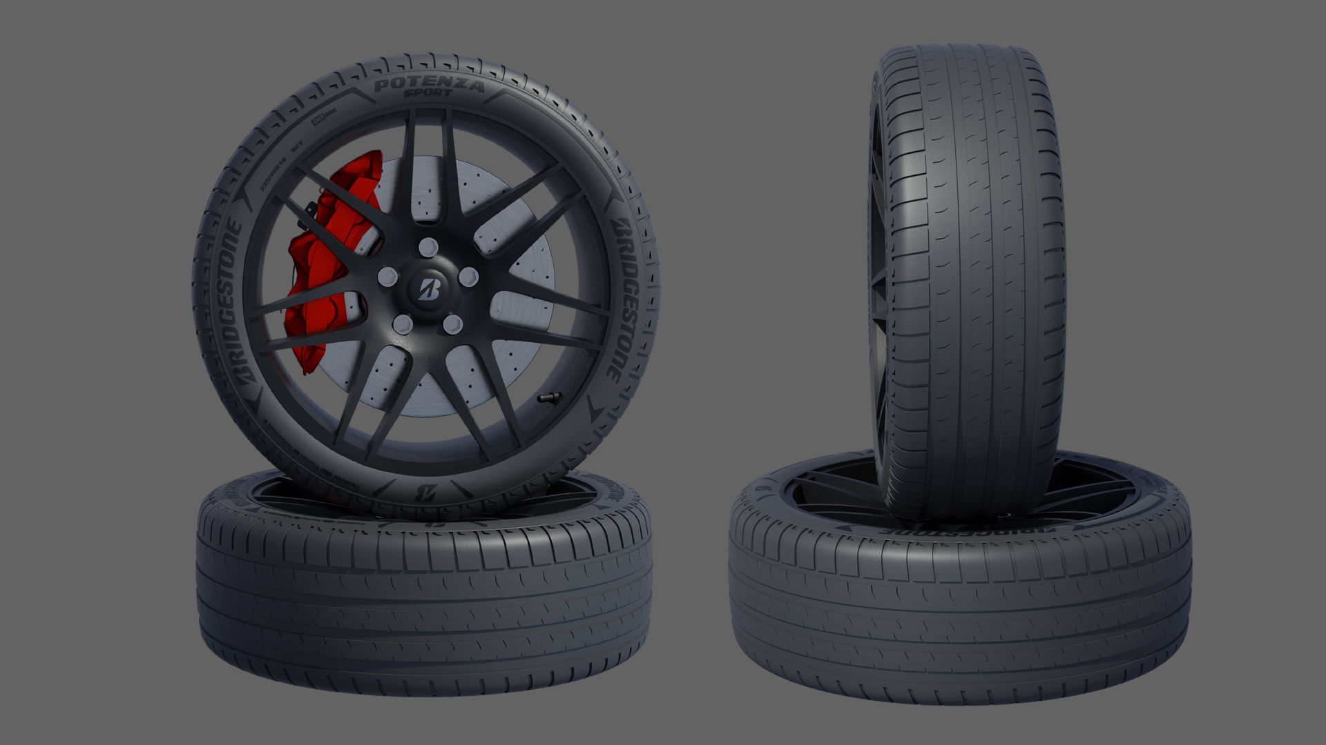 3d Wheel Model of Bridgestone POTENZA SPORT Low-poly 3D model_1