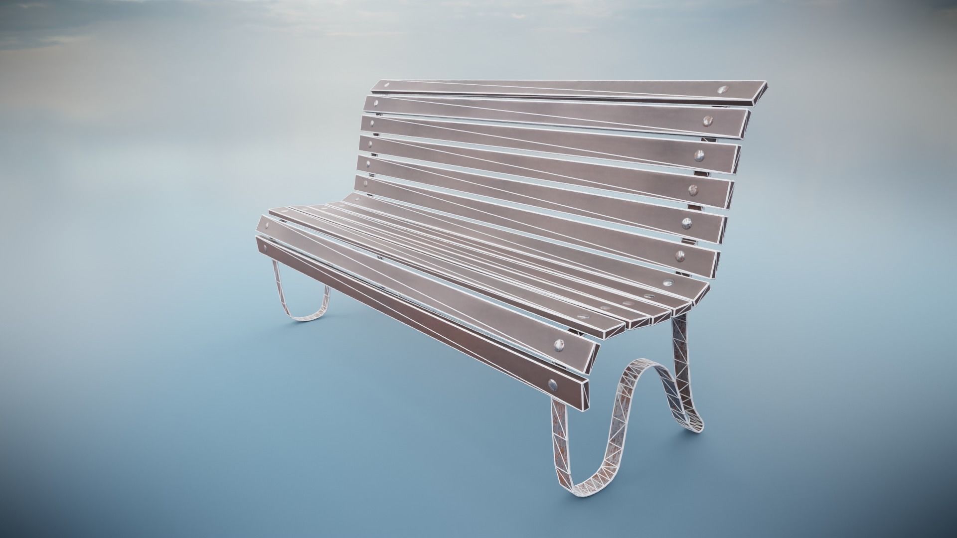 Bench Low-poly 3D model_5