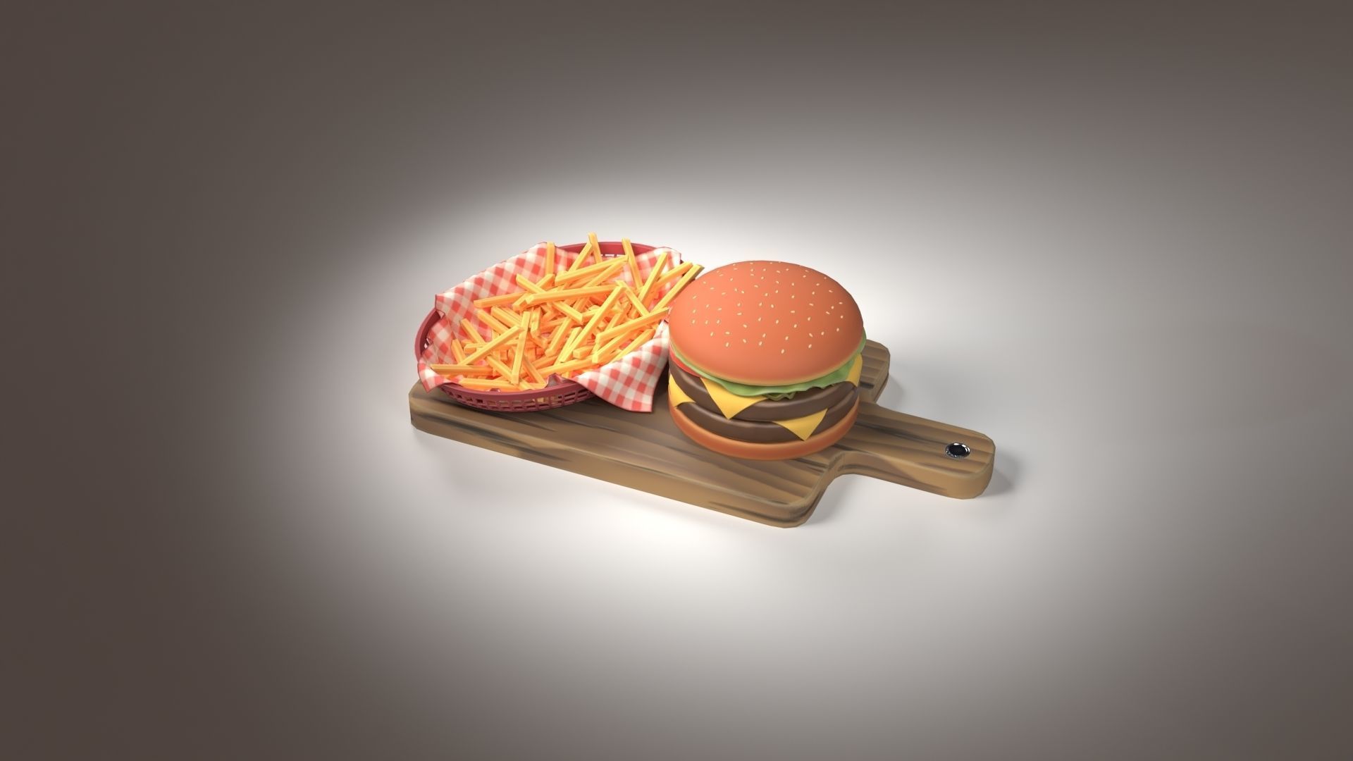 A Stylized Burger with Fries Low-poly 3D model_13