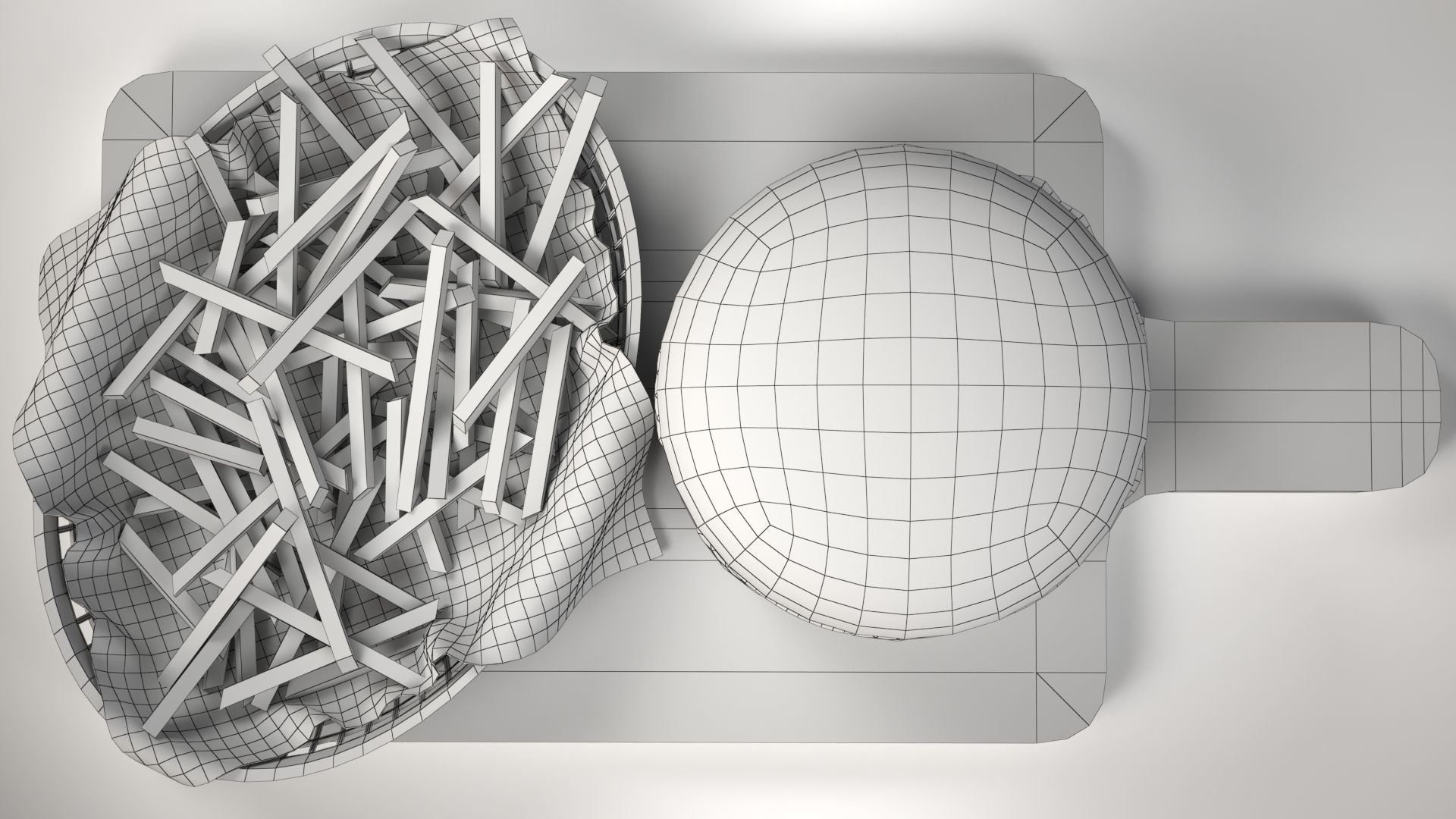 A Stylized Burger with Fries Low-poly 3D model_5