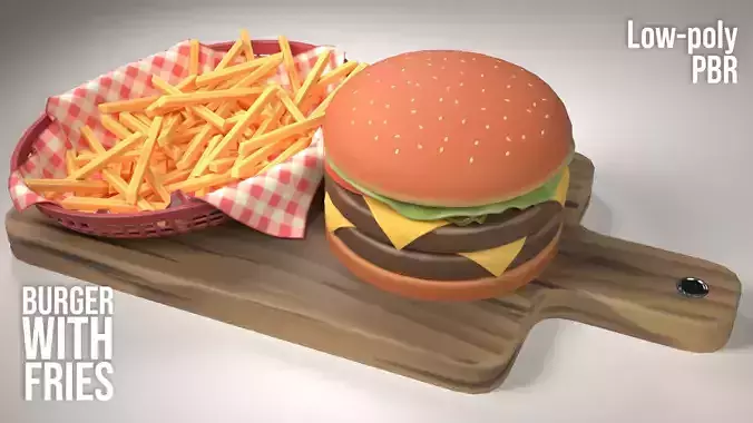 A Stylized Burger with Fries Low-poly 3D model