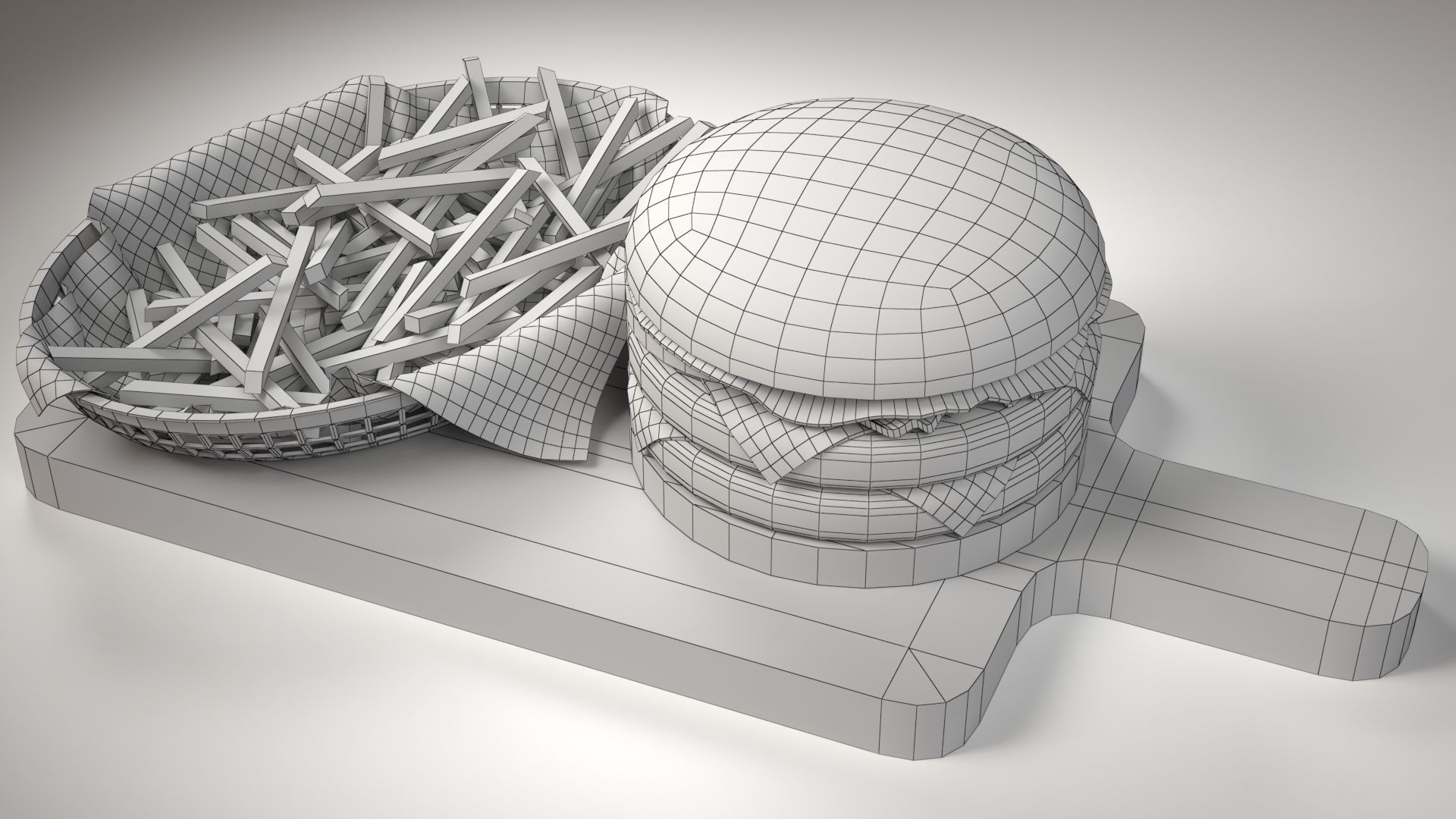 A Stylized Burger with Fries Low-poly 3D model_2
