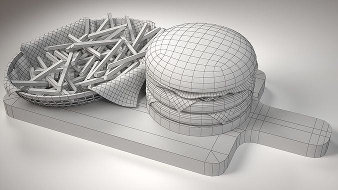 A Stylized Burger with Fries Low-poly 3D model 2