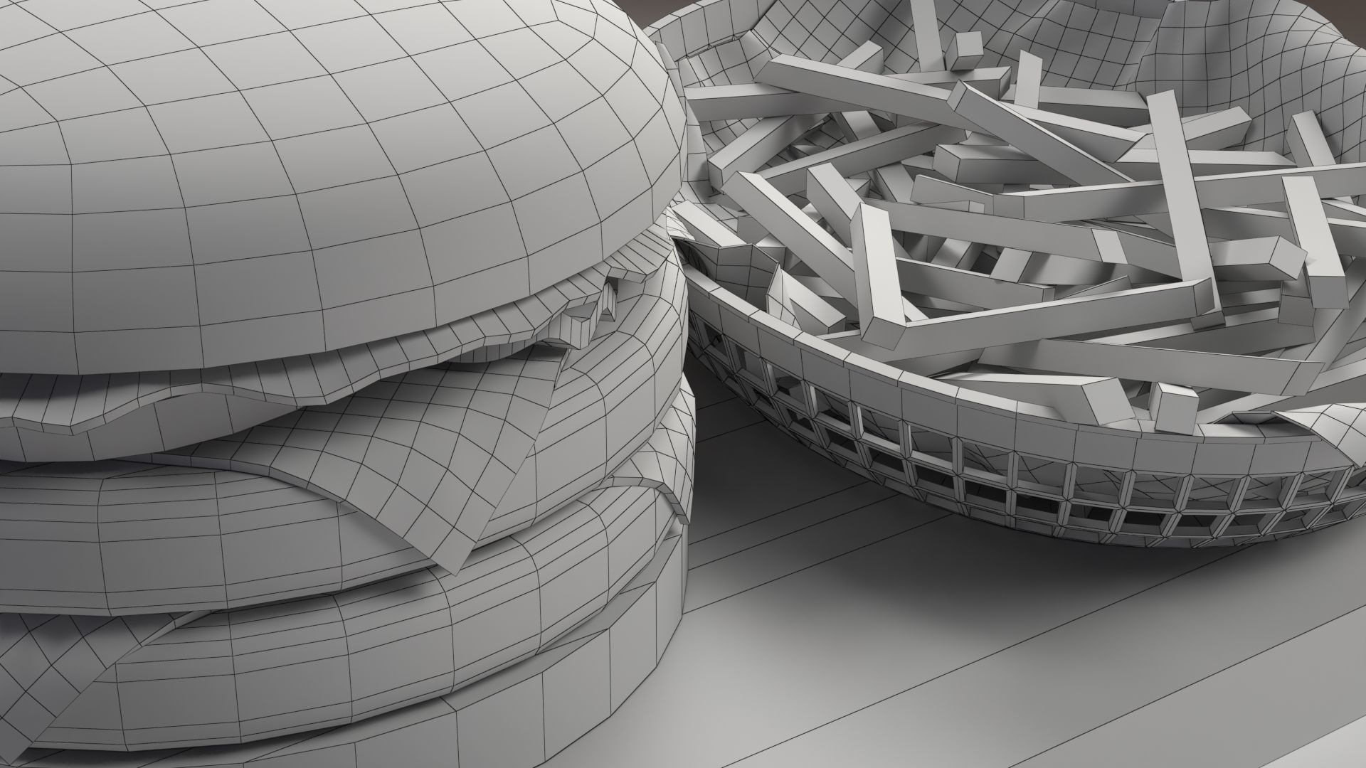 A Stylized Burger with Fries Low-poly 3D model_10