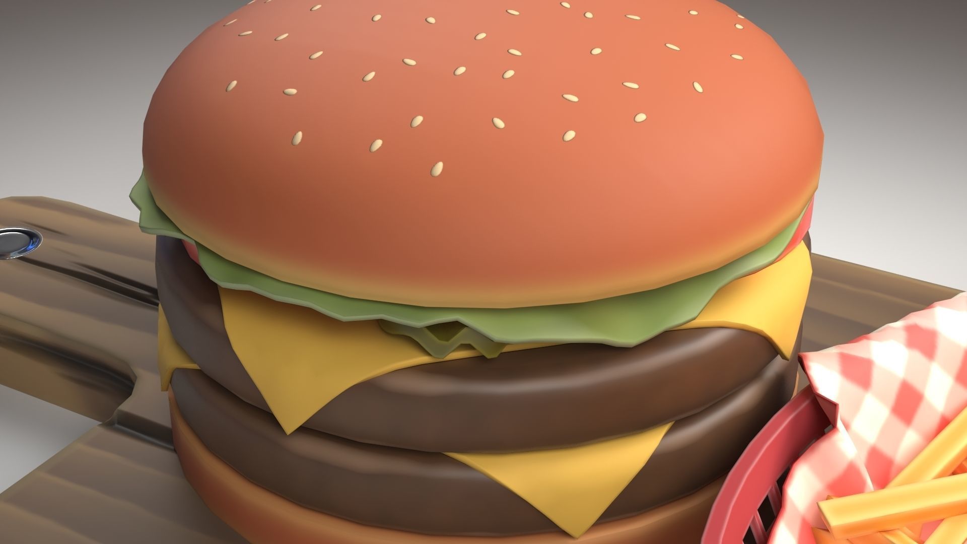 A Stylized Burger with Fries Low-poly 3D model_12