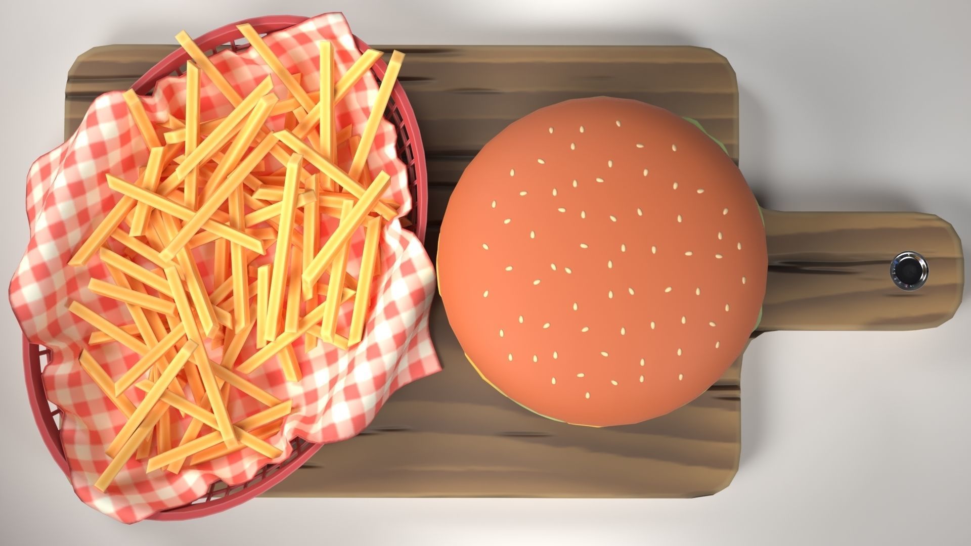 A Stylized Burger with Fries Low-poly 3D model_4