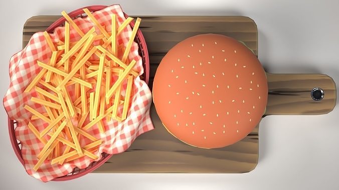 A Stylized Burger with Fries Low-poly 3D model 4