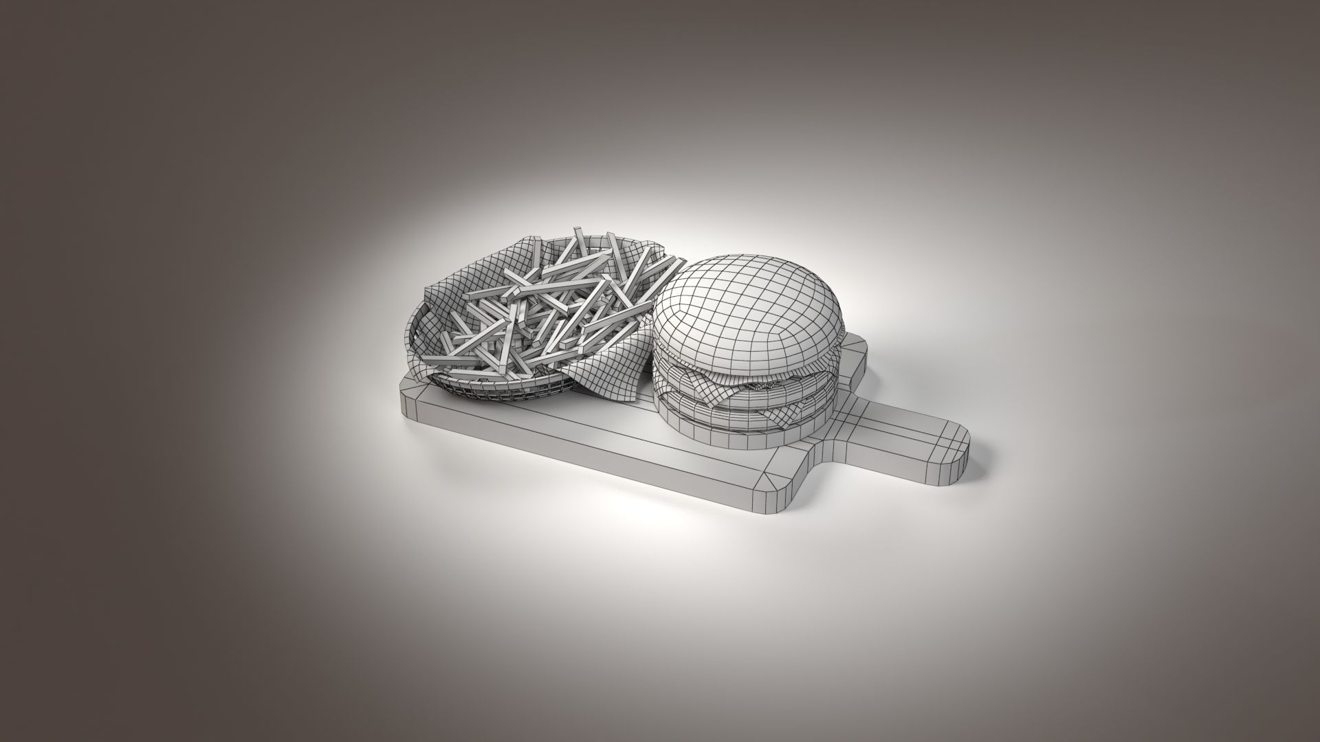 A Stylized Burger with Fries Low-poly 3D model_14