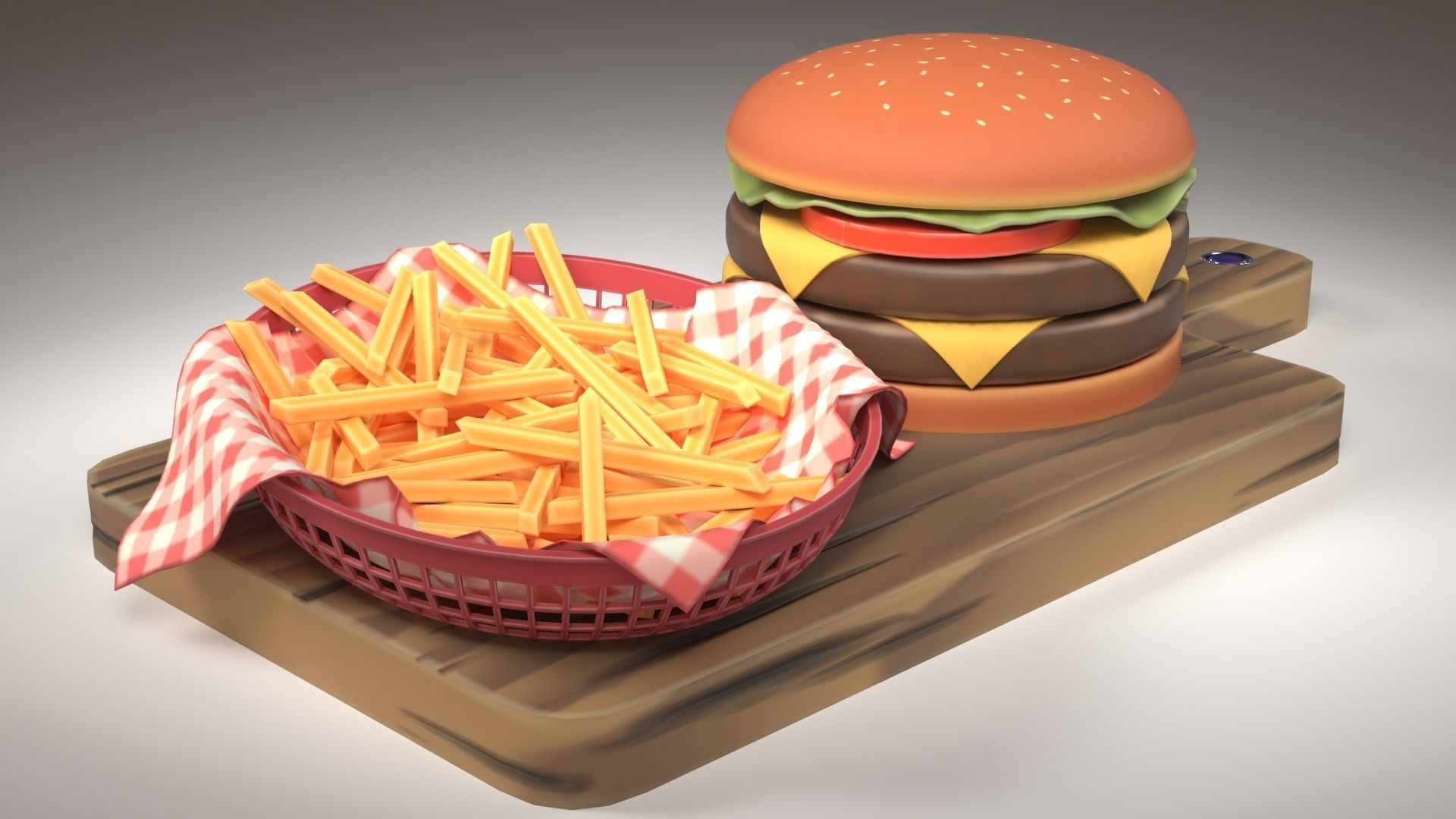 A Stylized Burger with Fries Low-poly 3D model_3