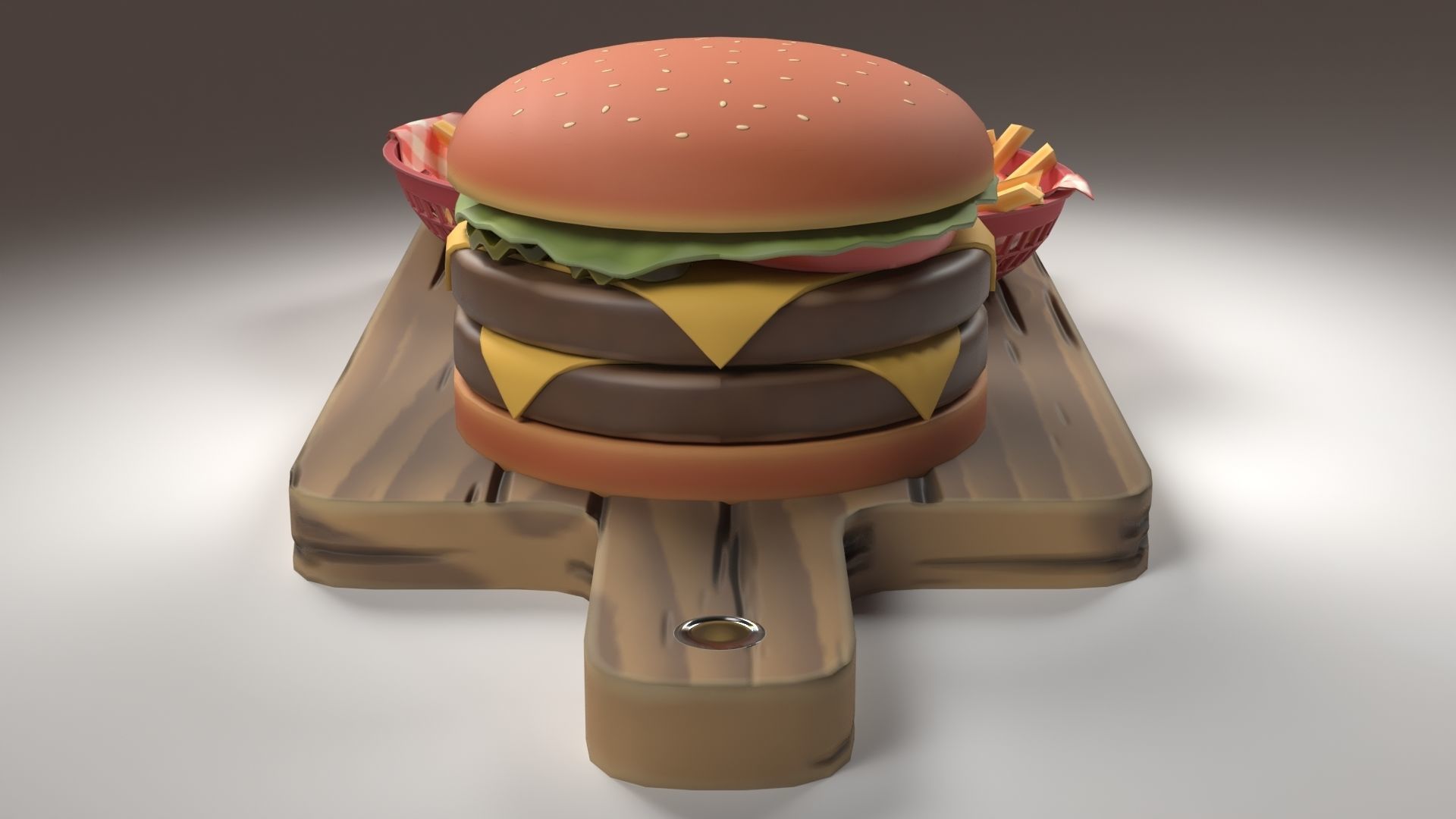 A Stylized Burger with Fries Low-poly 3D model_7