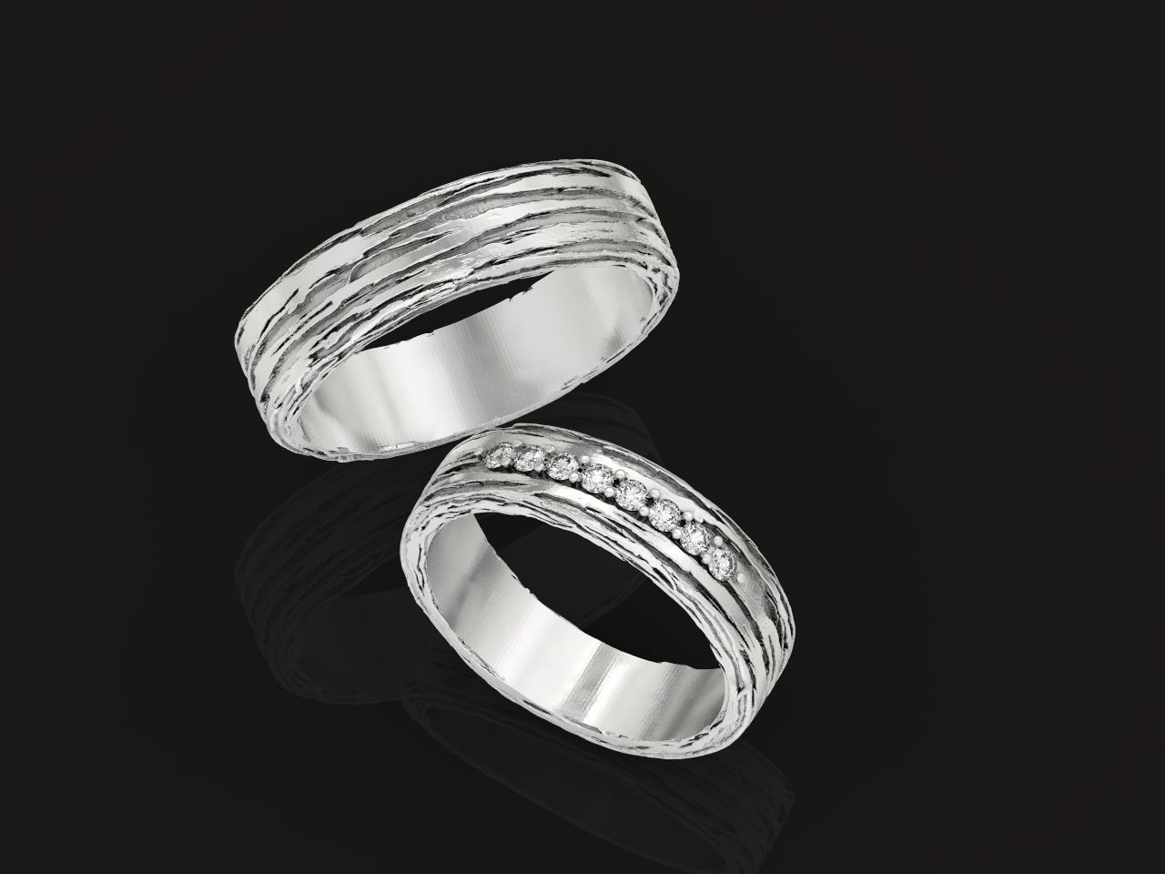 paired wedding rings  tree bark branch 954 3D print model_30