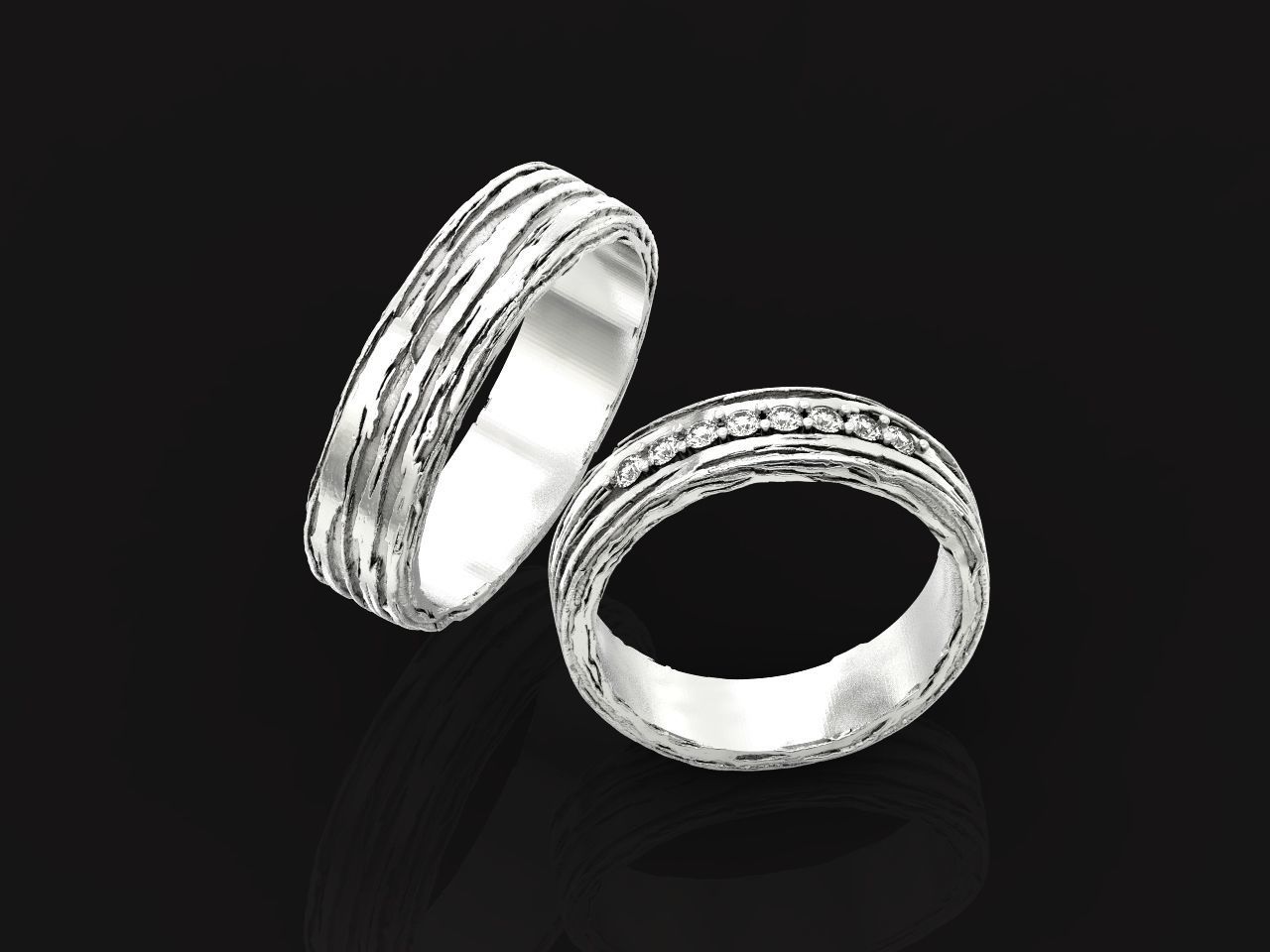 paired wedding rings  tree bark branch 954 3D print model_26